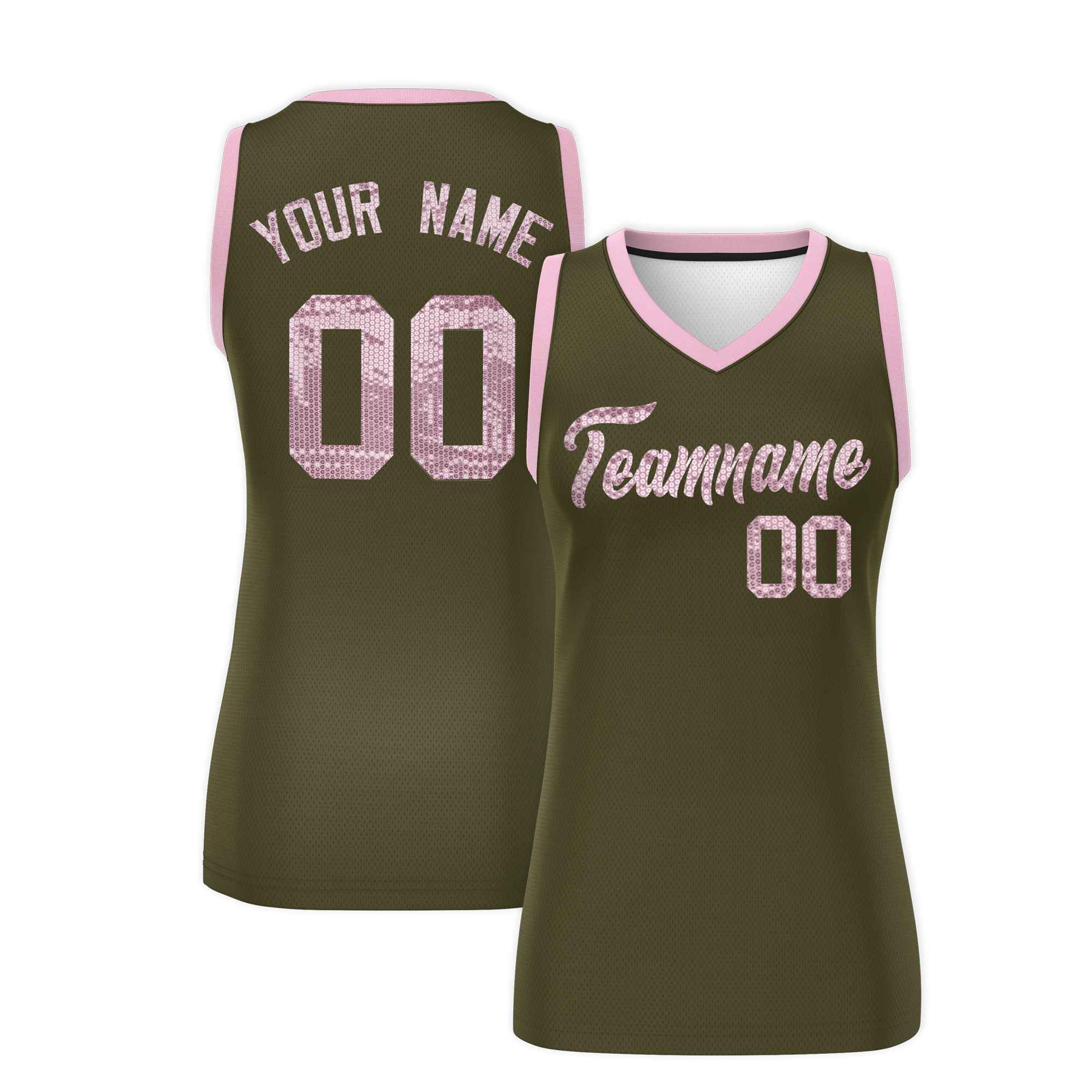Custom Olive Light Pink Women Basketball Jersey Sequined Dress|KXKSHOP