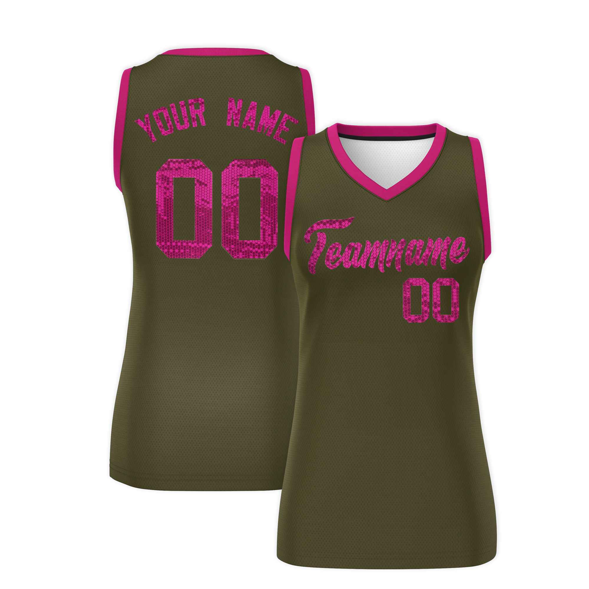 Custom Olive Pink Women Basketball Jersey Sequined Dress|KXKSHOP
