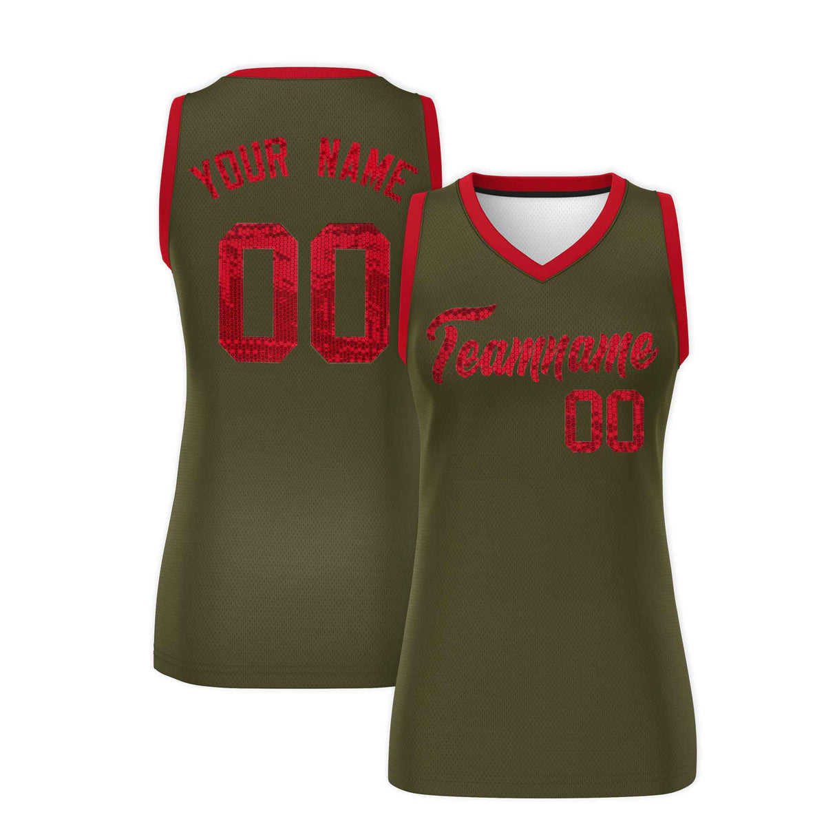 Custom Olive Red Women Basketball Jersey Sequined Dress|KXKSHOP