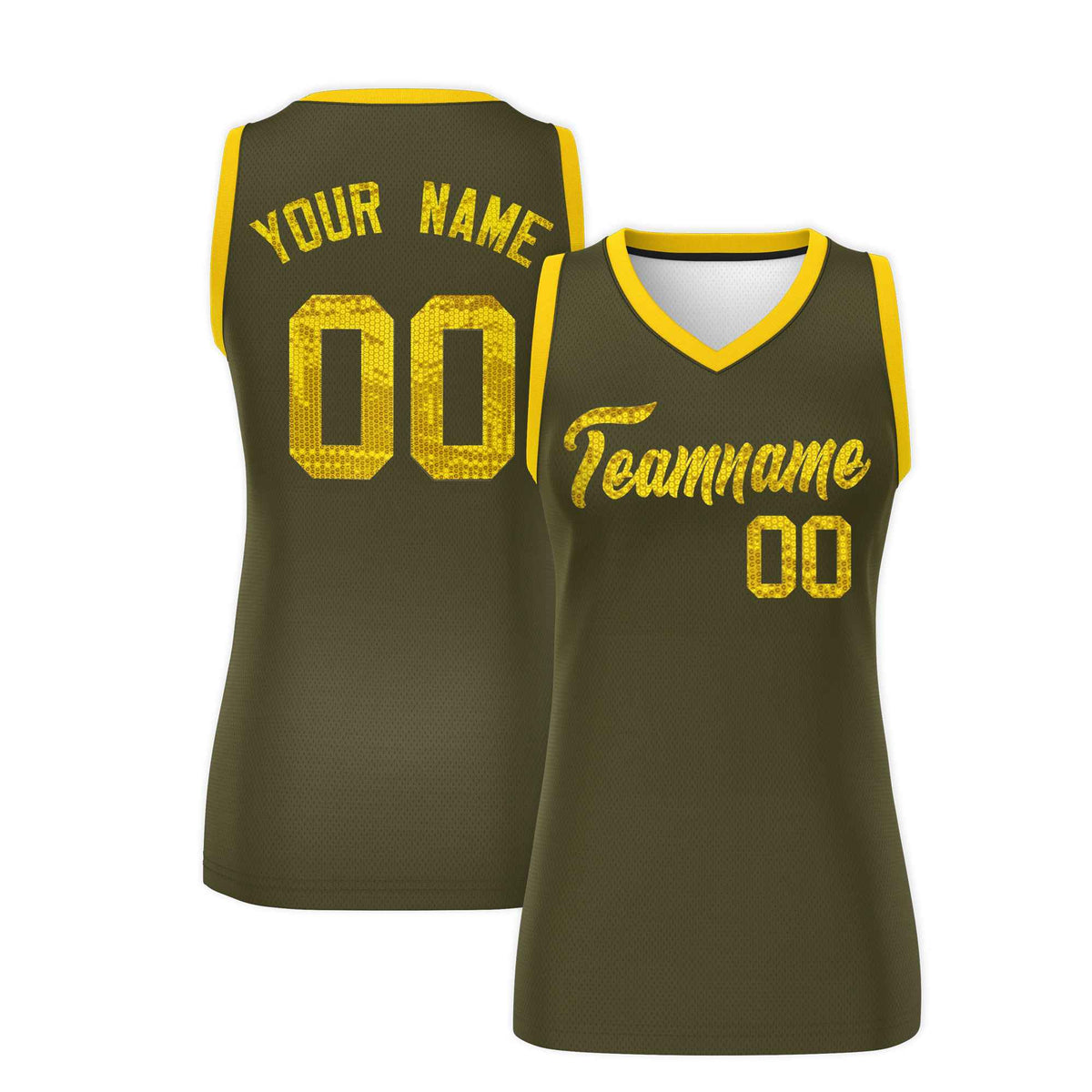 Custom Olive Gold Women Basketball Jersey Sequined Dress|KXKSHOP