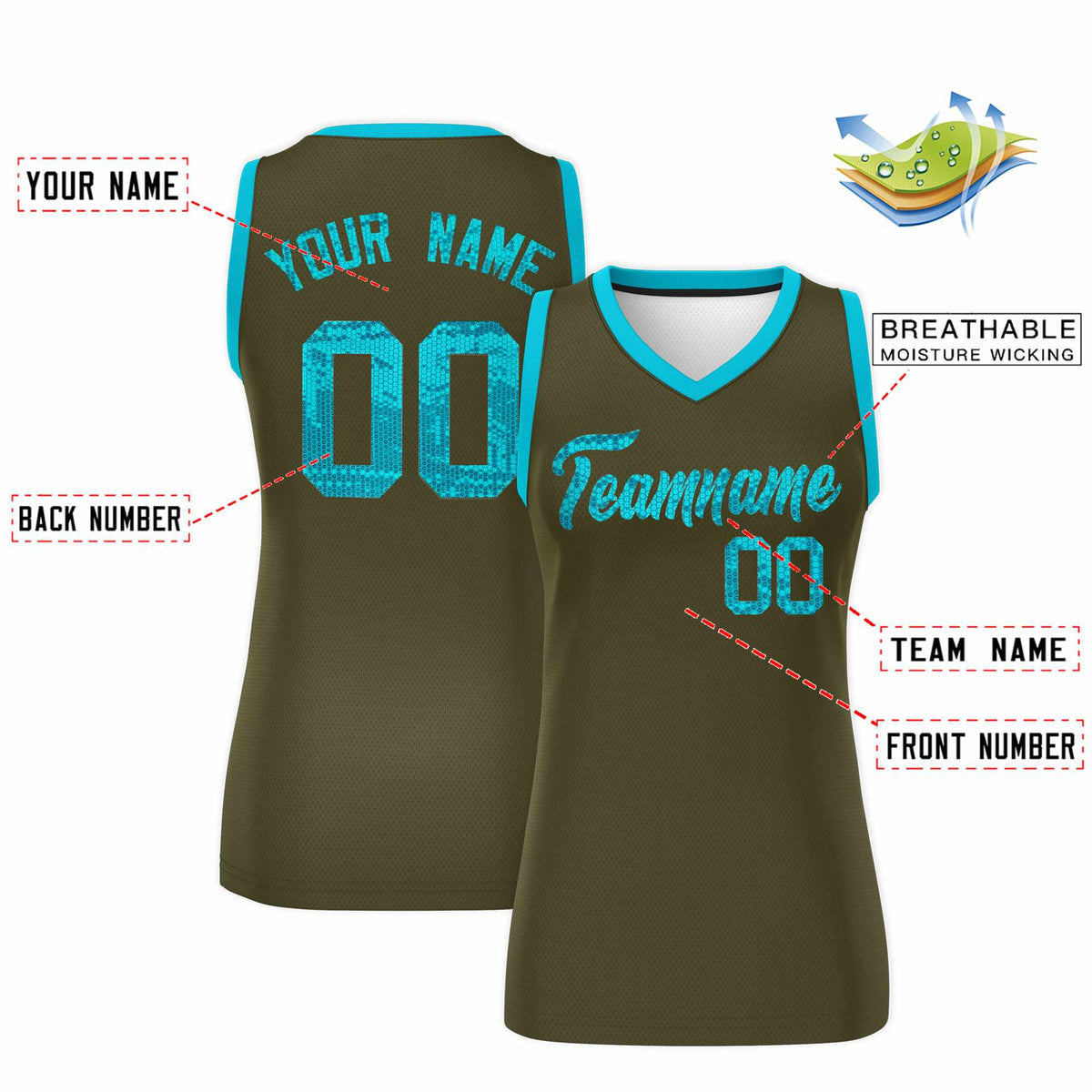 Custom Olive Sky Blue Women Basketball Jersey Sequined Dress|KXKSHOP