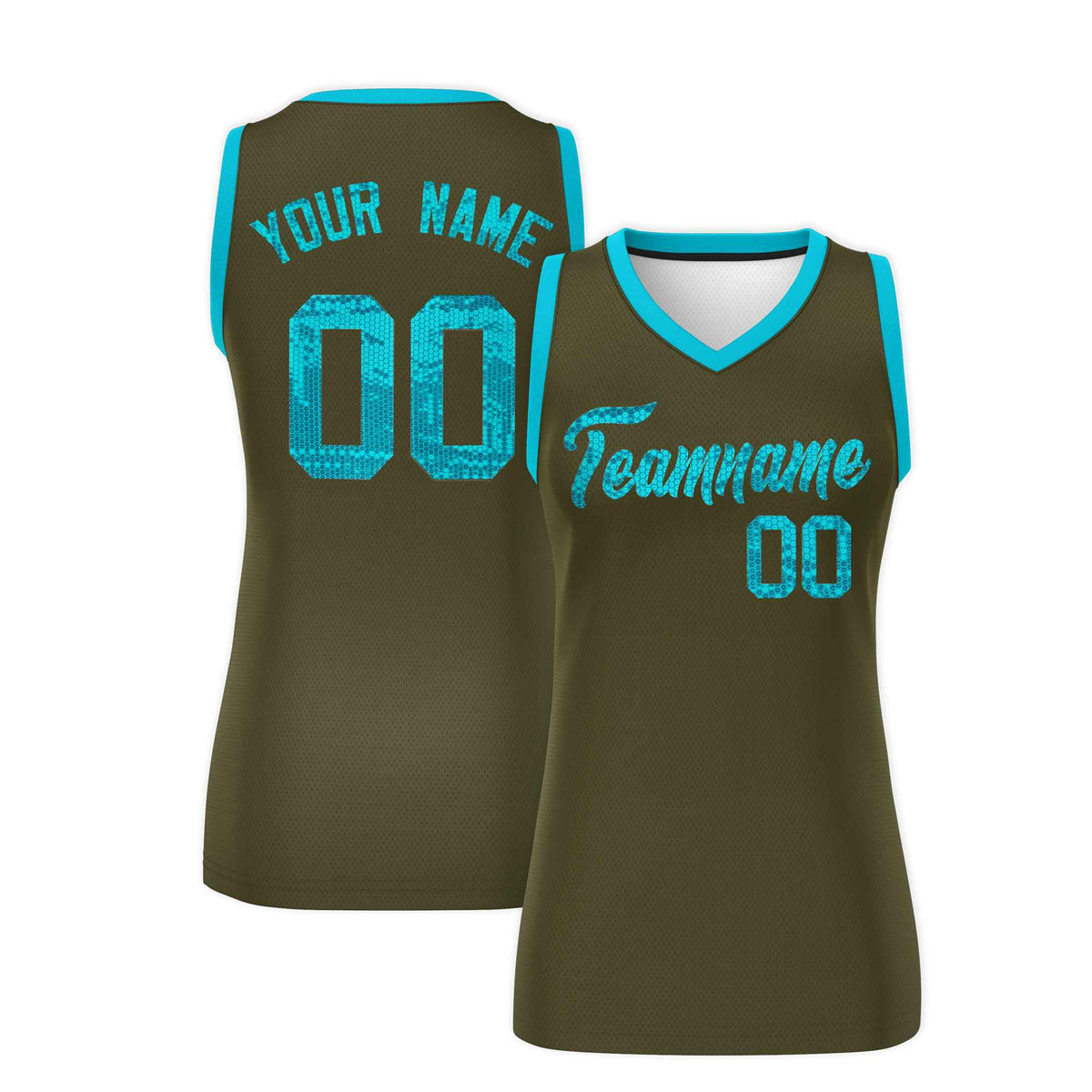 Custom Olive Sky Blue Women Basketball Jersey Sequined Dress|KXKSHOP