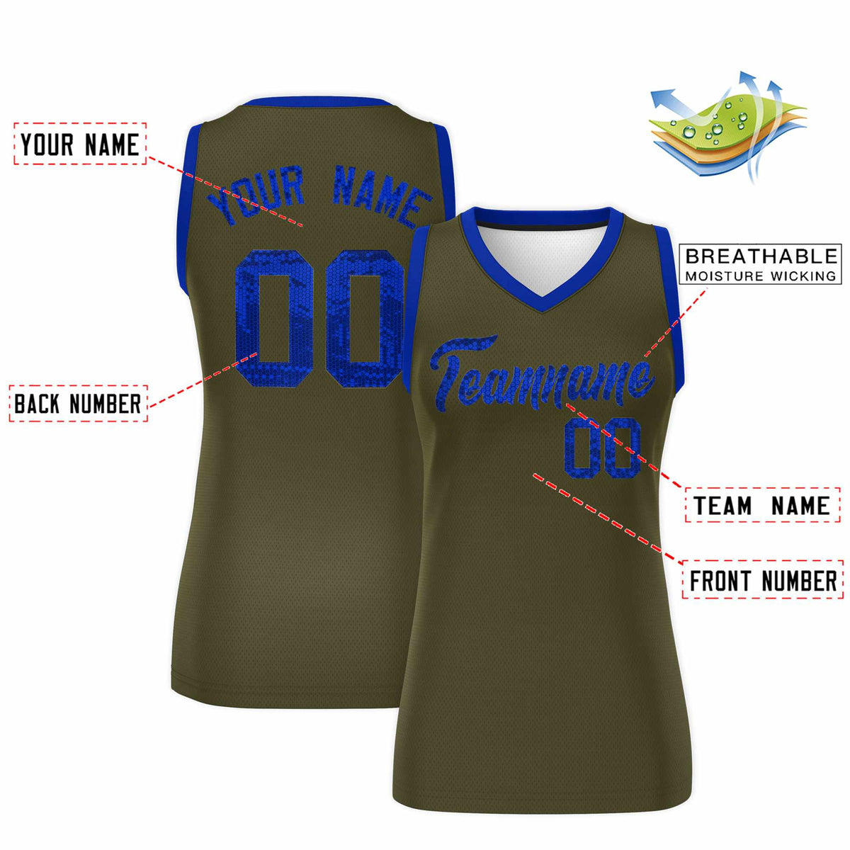 Custom Olive Royal Women Basketball Jersey Sequined Dress|KXKSHOP