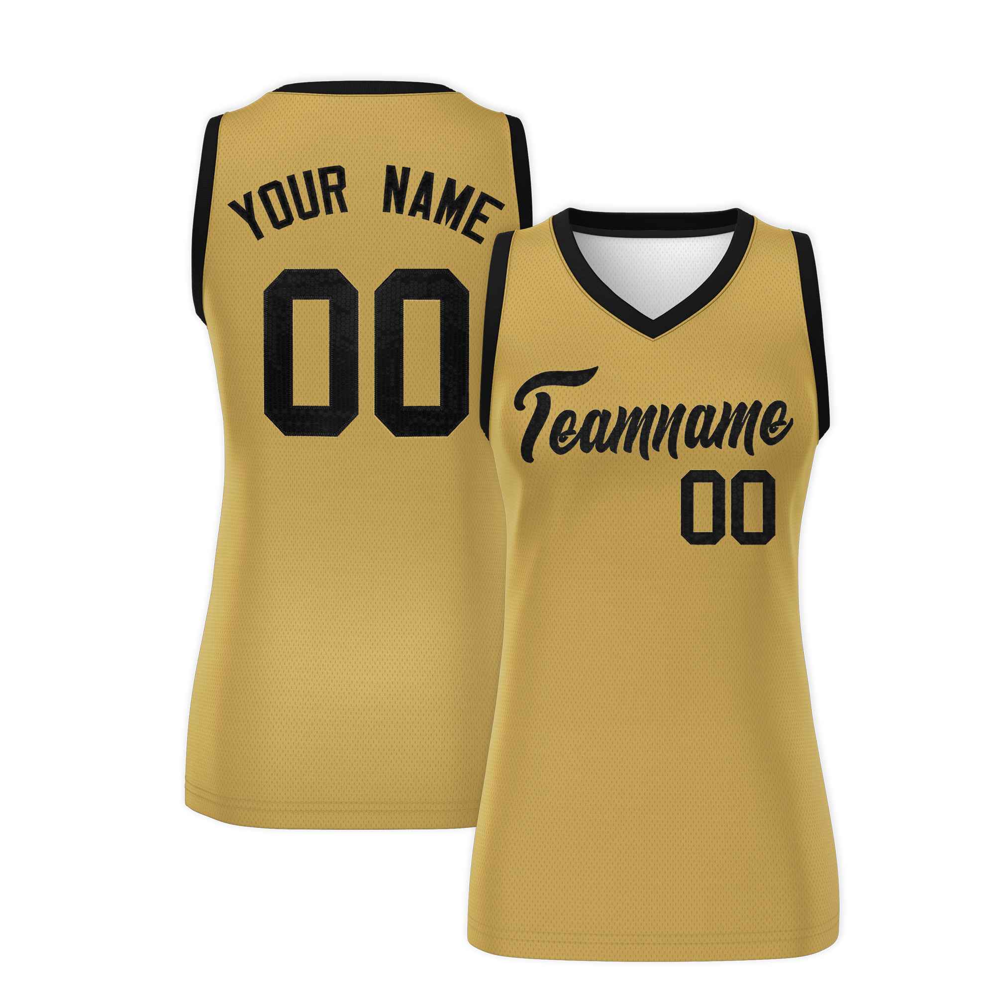 Custom Old Gold Black Women Basketball Jersey Sequined Dress|KXKSHOP