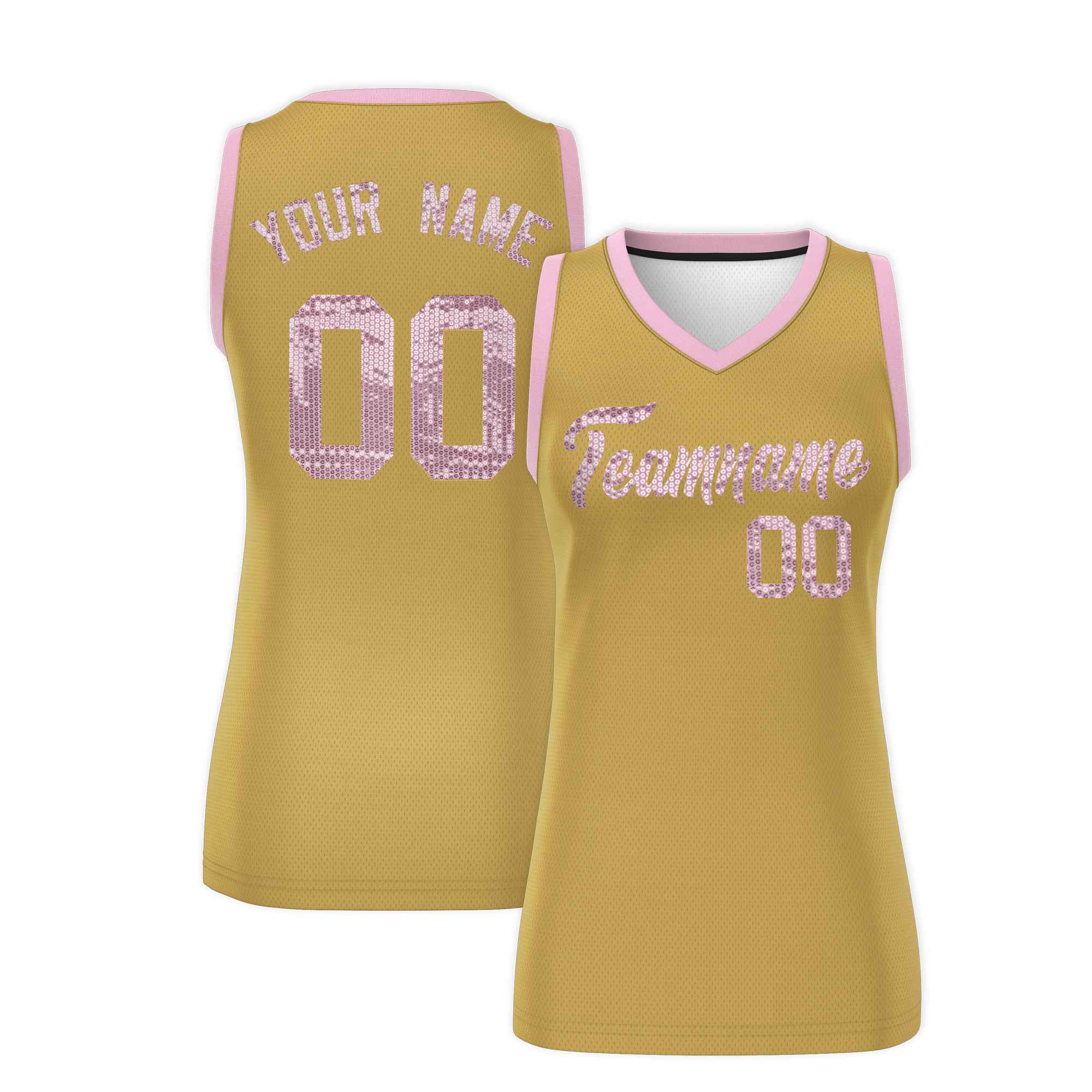 Custom Old Gold Light Pink Women Basketball Jersey Sequined Dress|KXKSHOP