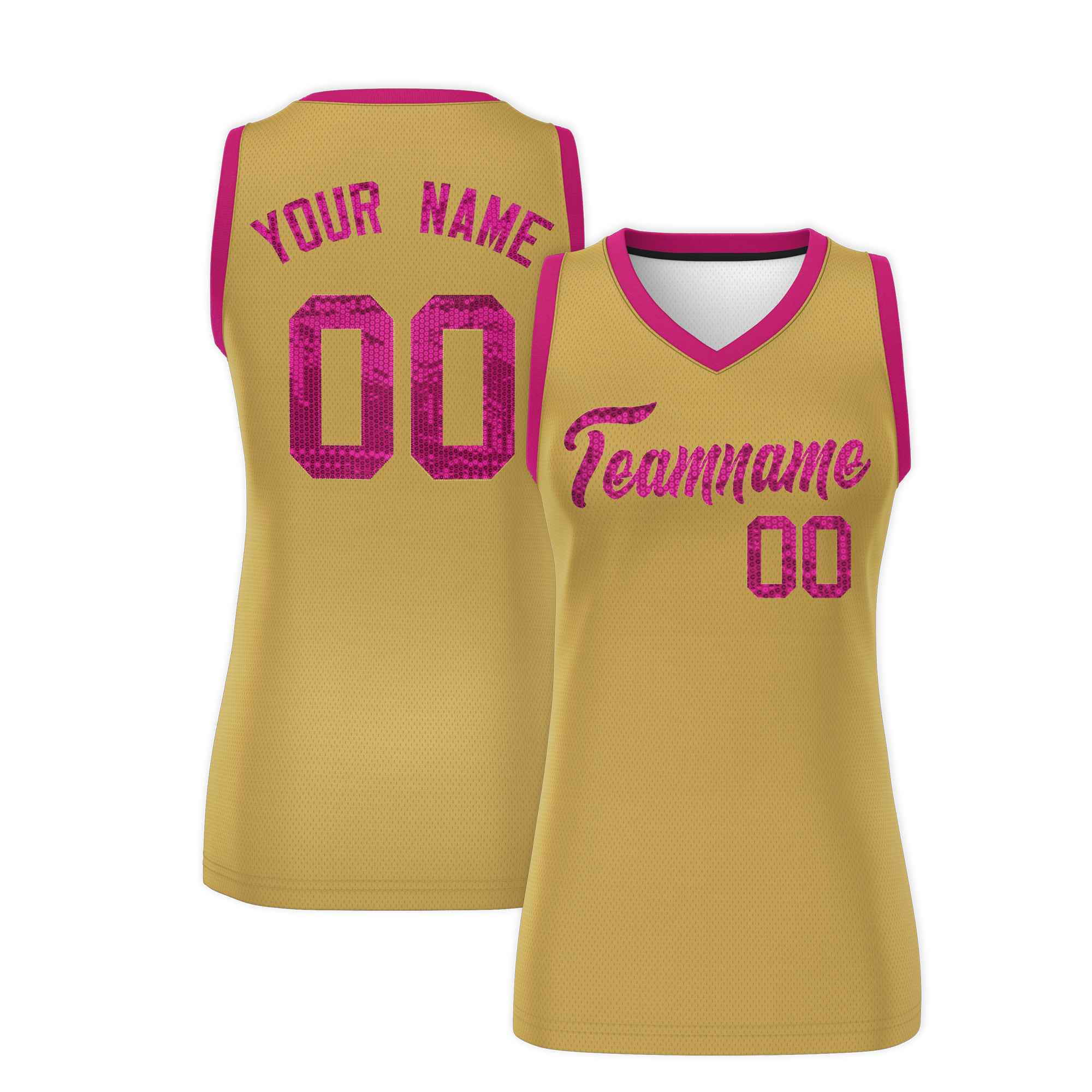 Custom Old Gold Pink Women Basketball Jersey Sequined Dress|KXKSHOP