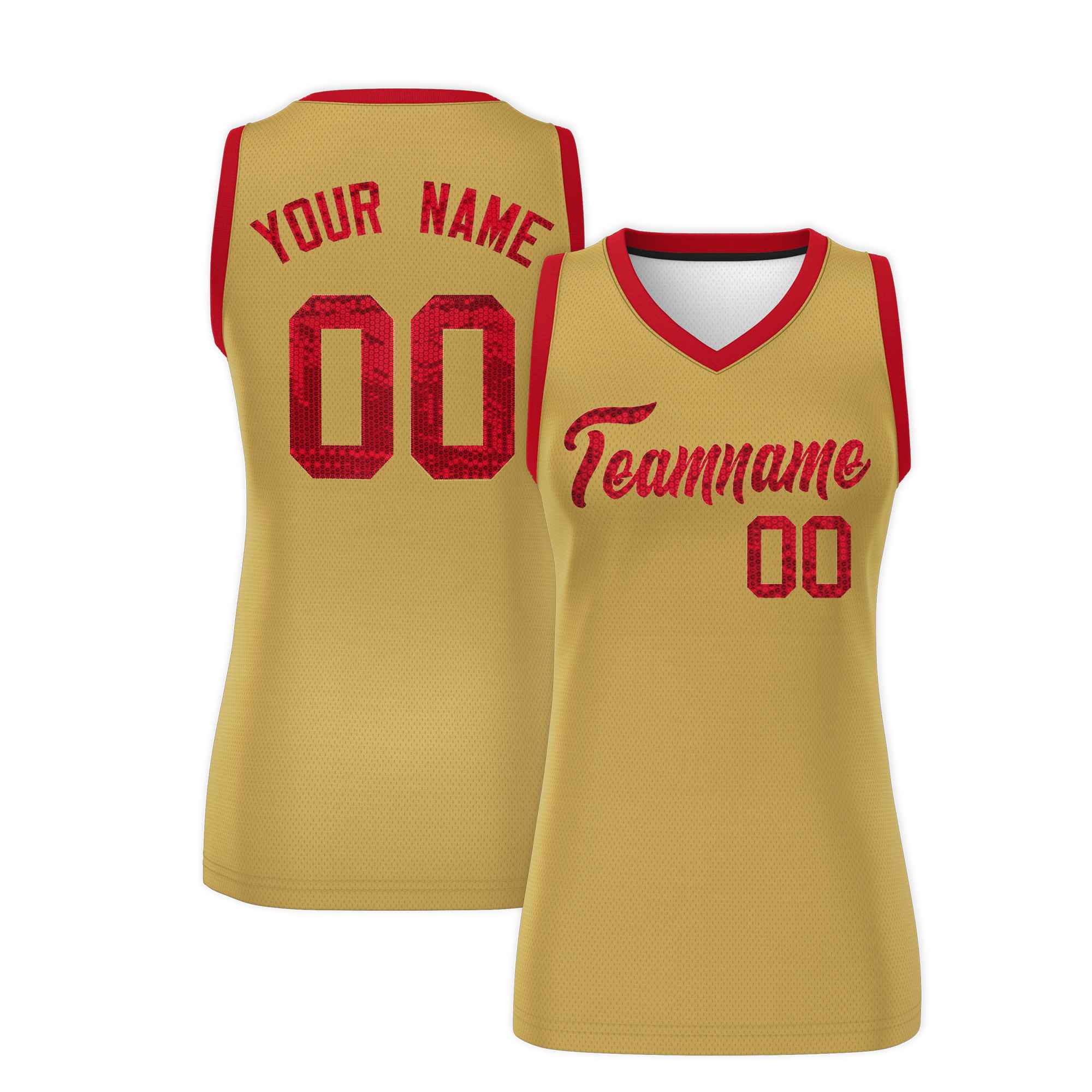 Custom Old Gold Red Women Basketball Jersey Sequined Dress|KXKSHOP
