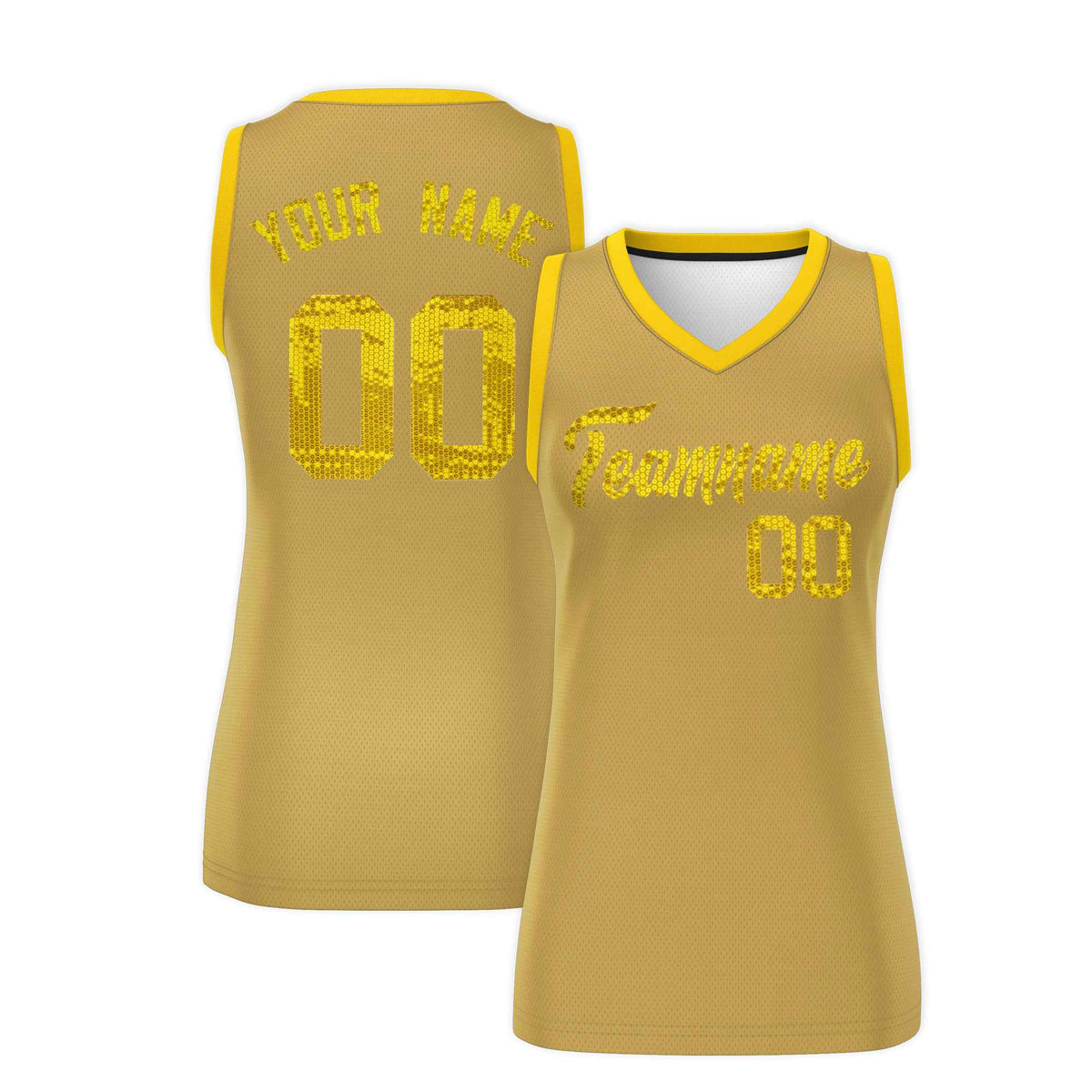 Custom Old Gold Gold Women Basketball Jersey Sequined Dress|KXKSHOP