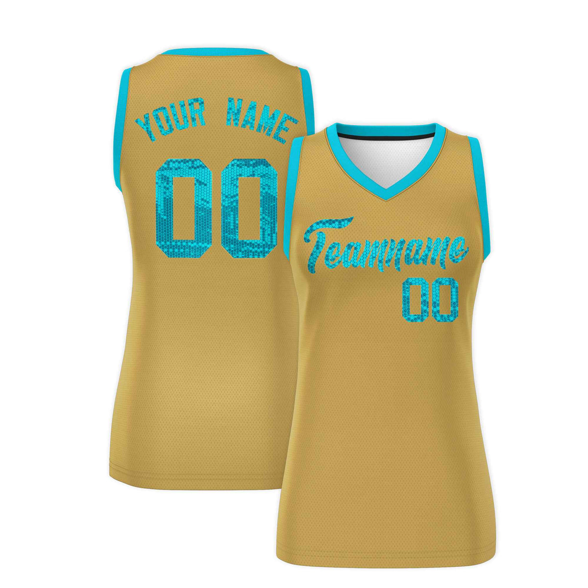 Custom Old Gold Sky Blue Women Basketball Jersey Sequined Dress|KXKSHOP