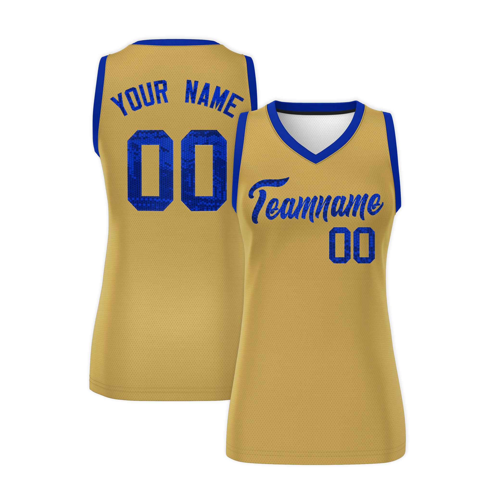 Custom Old Gold Royal Women Basketball Jersey Sequined Dress|KXKSHOP