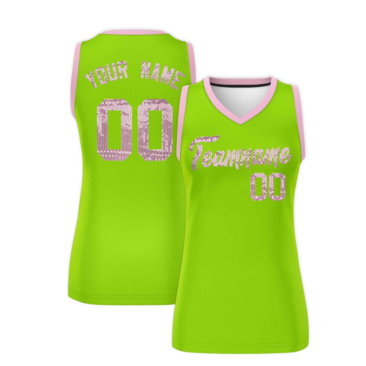 Custom Neon Green Light Pink Women Basketball Jersey Sequined Dress|KXKSHOP