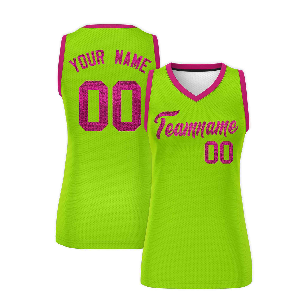 Custom Neon Green Pink Women Basketball Jersey Sequined Dress|KXKSHOP