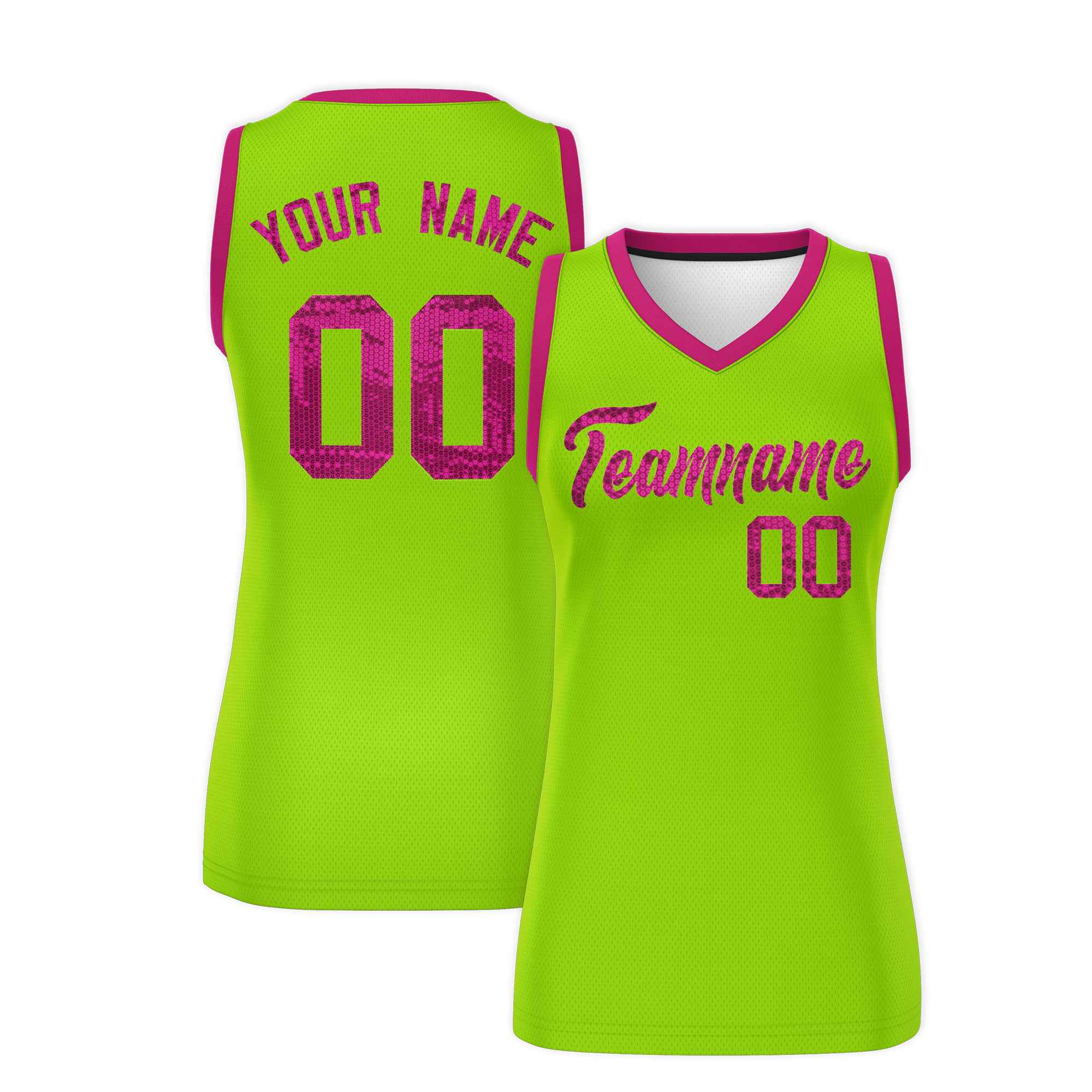 Custom Neon Green Pink Women Basketball Jersey Sequined Dress|KXKSHOP