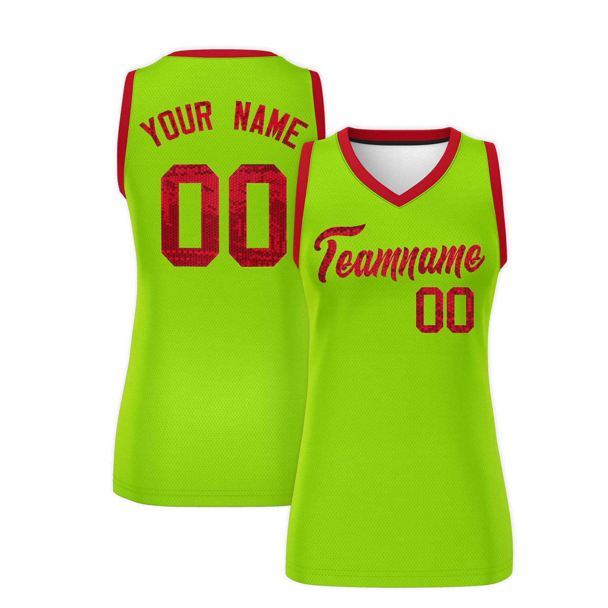 Custom Neon Green Red Women Basketball Jersey Sequined Dress|KXKSHOP