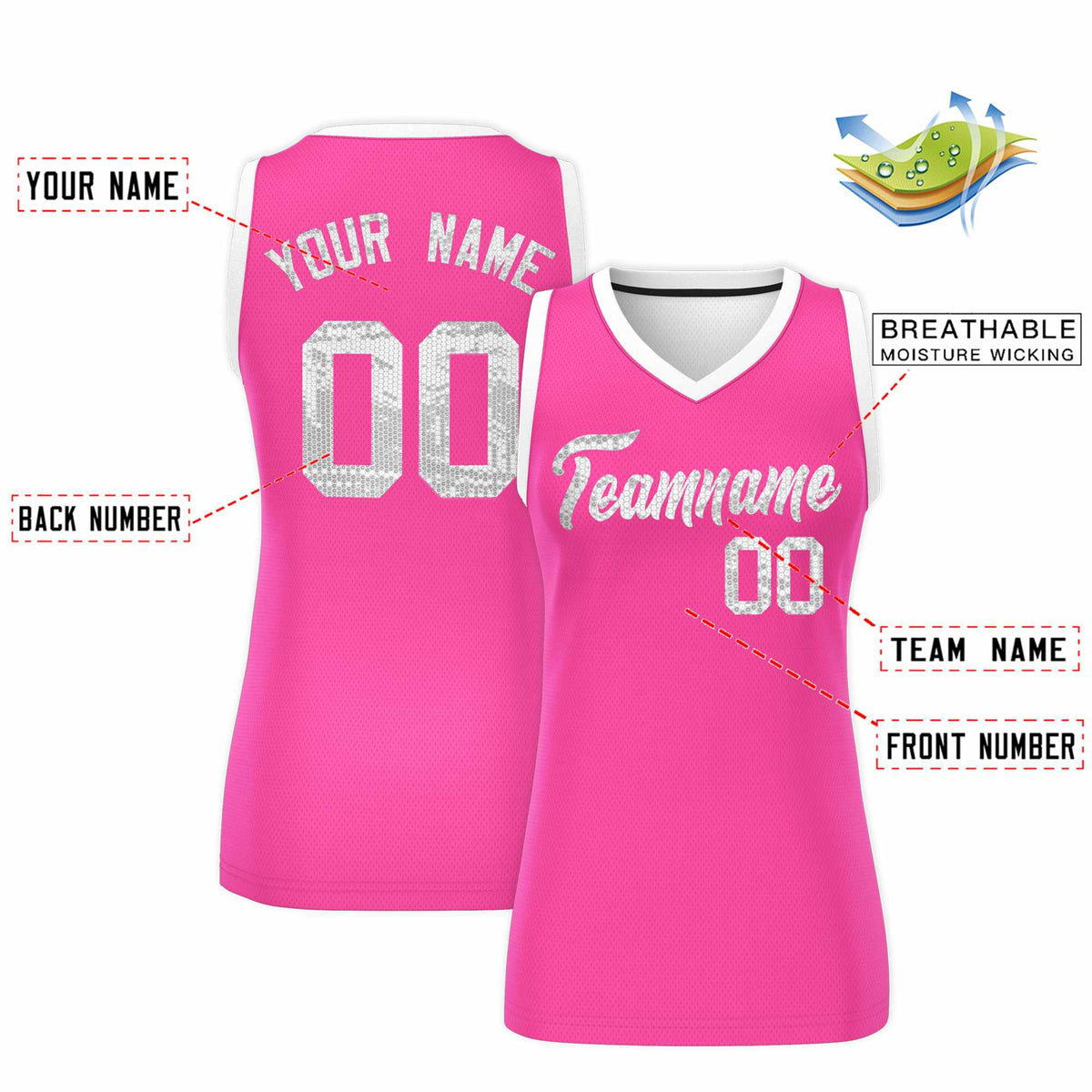 Custom Pink White Women Basketball Jersey Sequined Dress|KXKSHOP