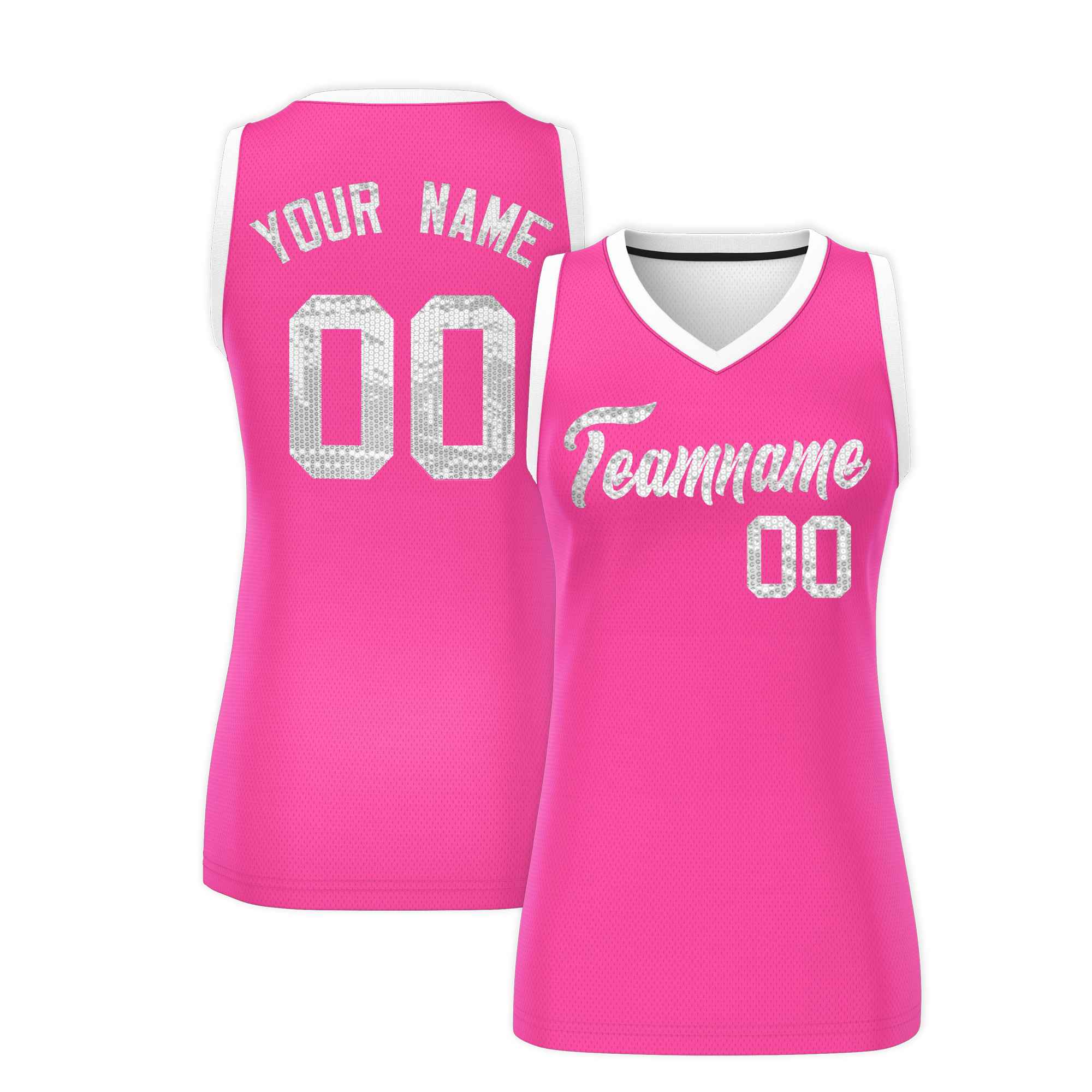 Custom Pink White Women Basketball Jersey Sequined Dress|KXKSHOP