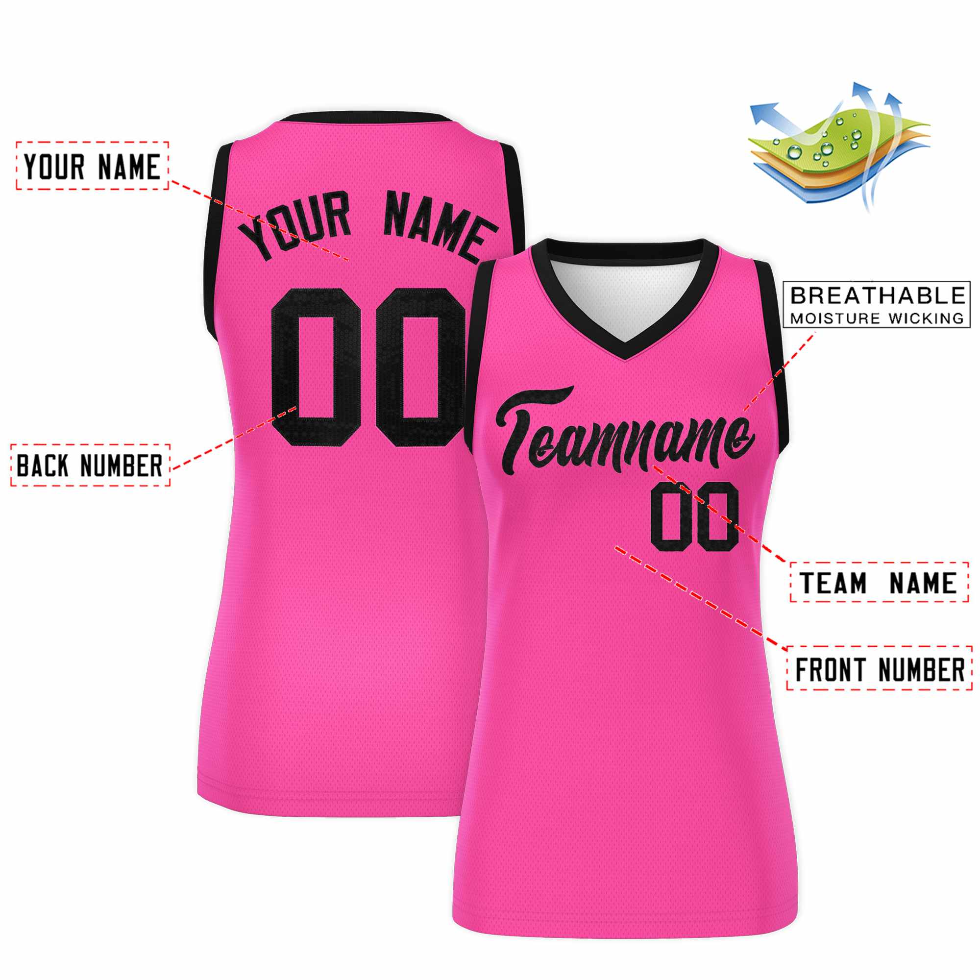 Custom Pink Black Women Basketball Jersey Sequined Dress|KXKSHOP