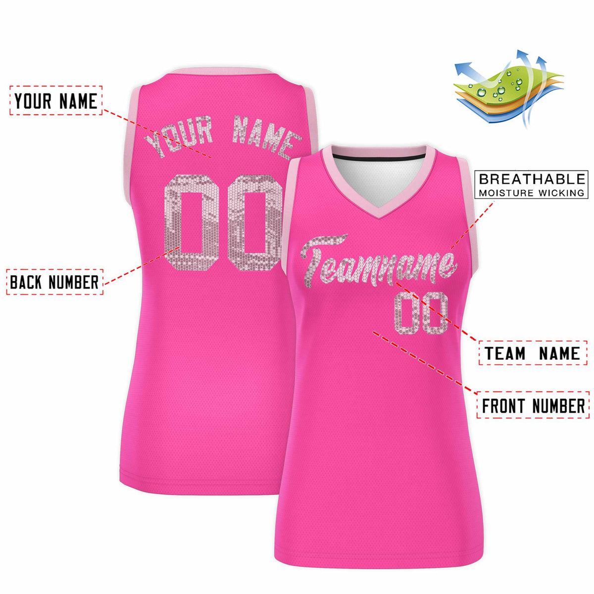 Custom Pink Light Pink Women Basketball Jersey Sequined Dress|KXKSHOP