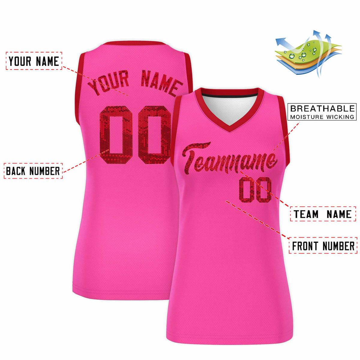 Custom Pink Red Women Basketball Jersey Sequined Dress|KXKSHOP
