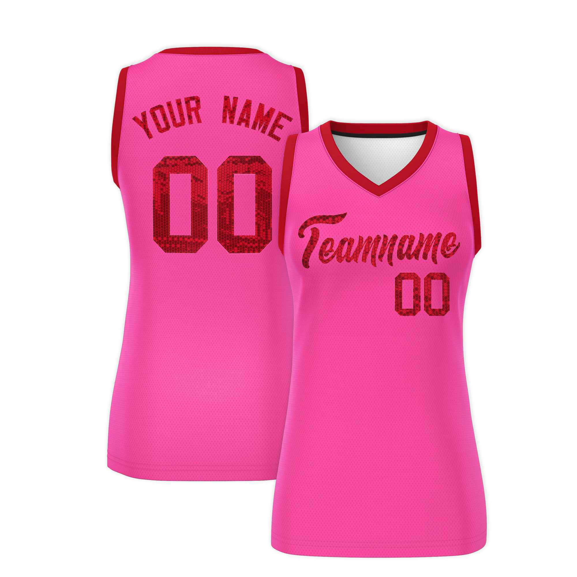Custom Pink Red Women Basketball Jersey Sequined Dress|KXKSHOP