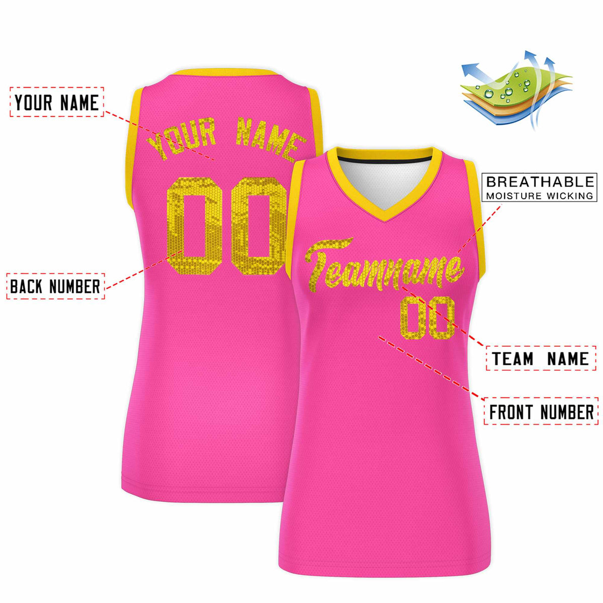 Custom Pink Gold Women Basketball Jersey Sequined Dress|KXKSHOP