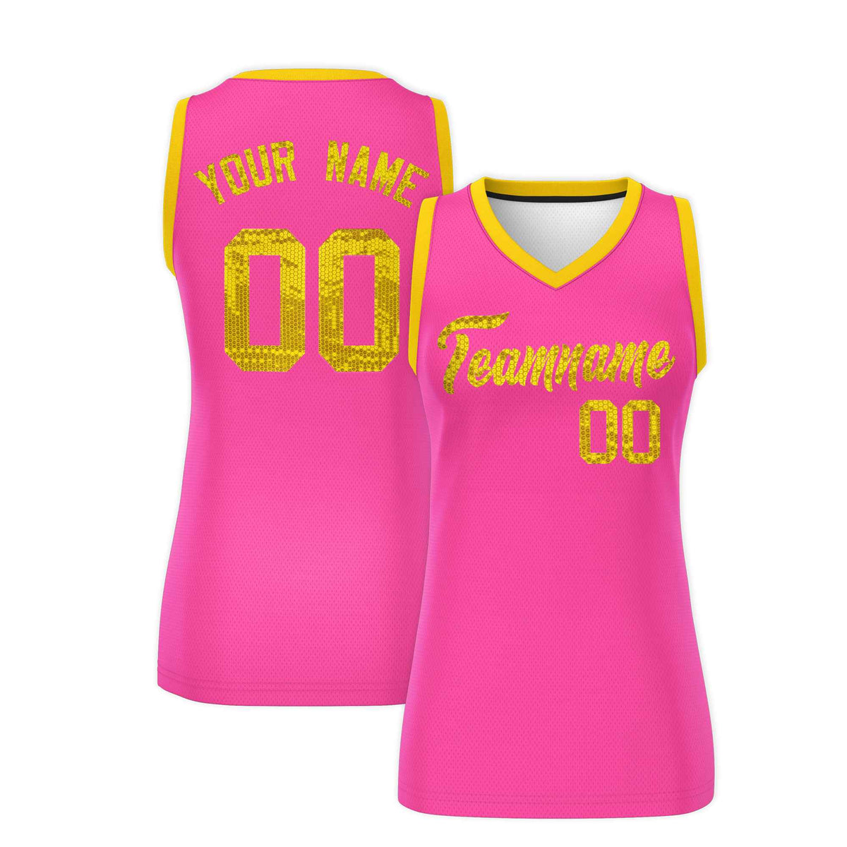 Custom Pink Gold Women Basketball Jersey Sequined Dress|KXKSHOP