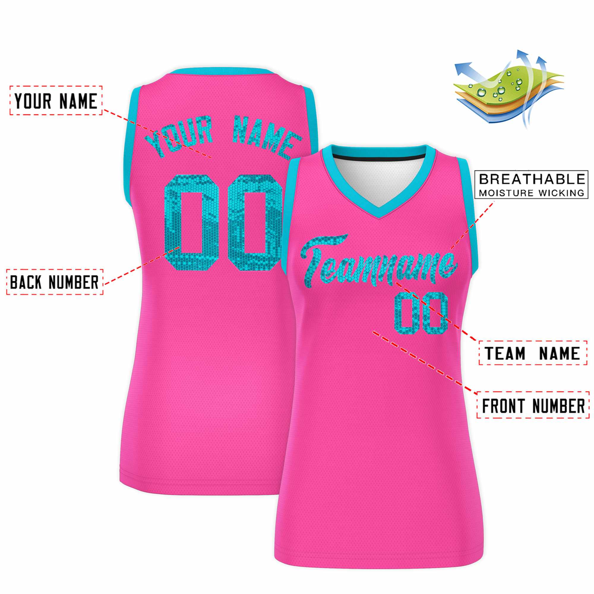 Custom Pink Sky Blue Women Basketball Jersey Sequined Dress|KXKSHOP