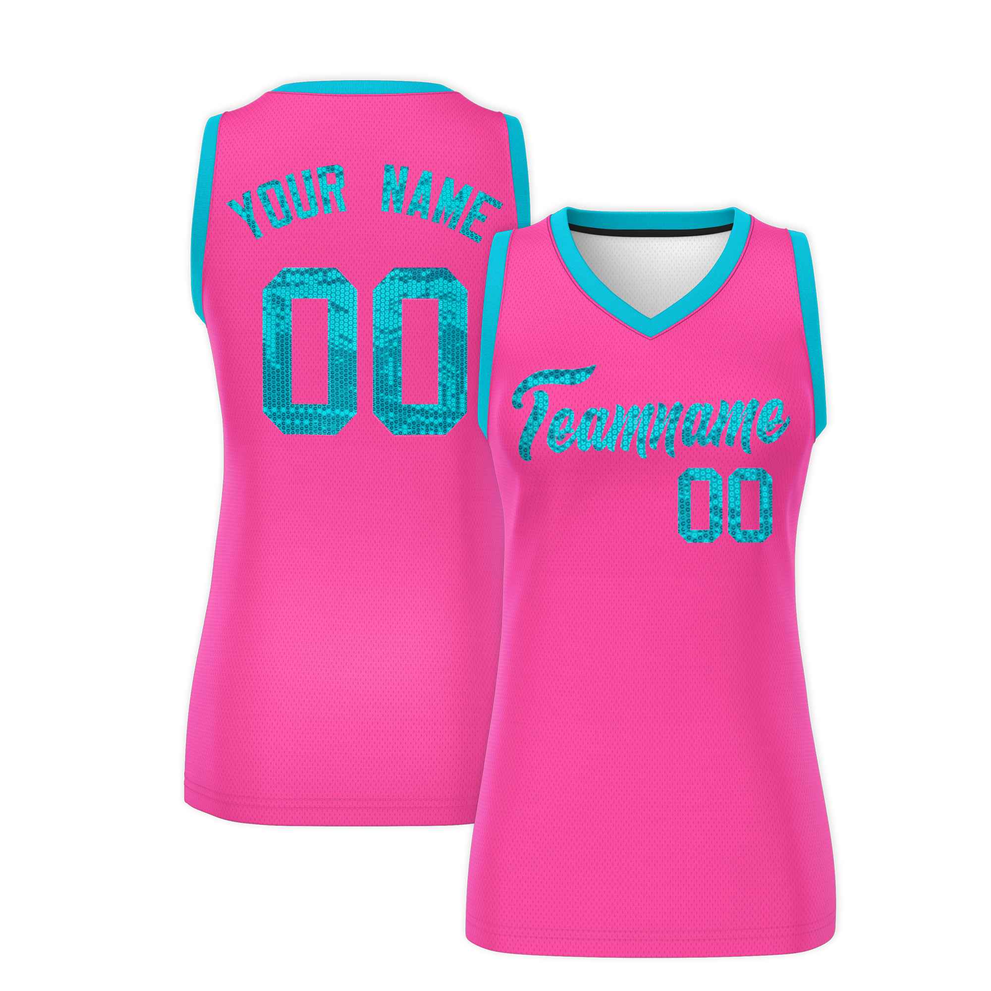 Custom Pink Sky Blue Women Basketball Jersey Sequined Dress|KXKSHOP