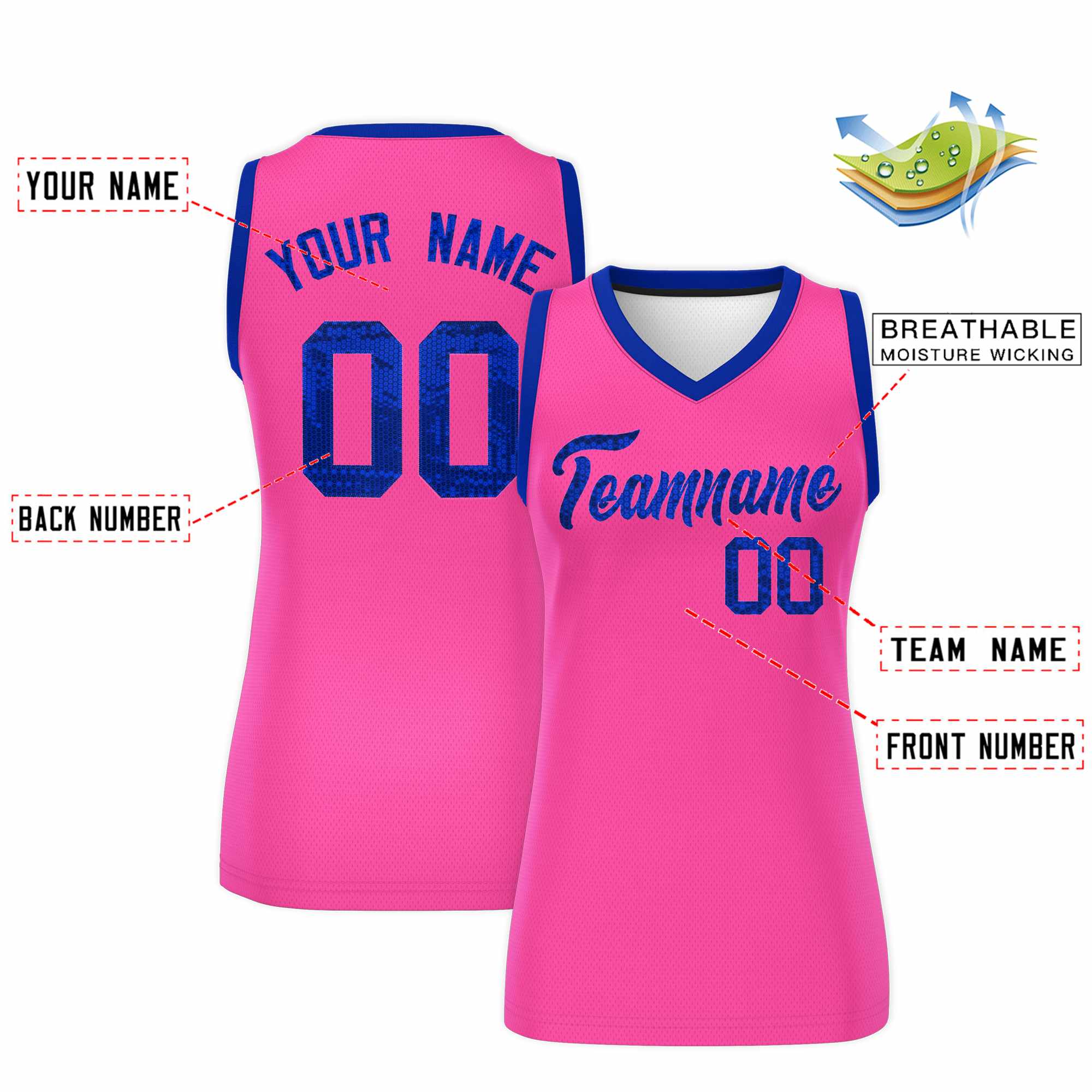 Custom Pink Royal Women Basketball Jersey Sequined Dress|KXKSHOP