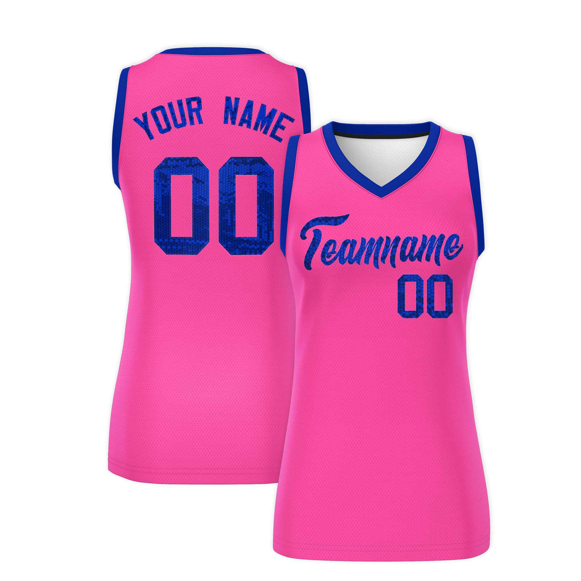 Custom Pink Royal Women Basketball Jersey Sequined Dress|KXKSHOP