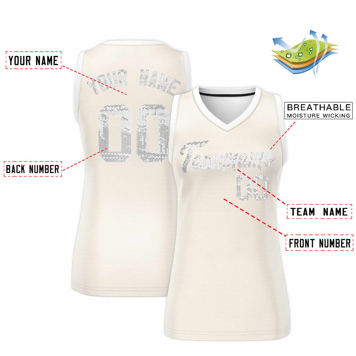Custom Cream White Women Basketball Jersey Sequined Dress|KXKSHOP