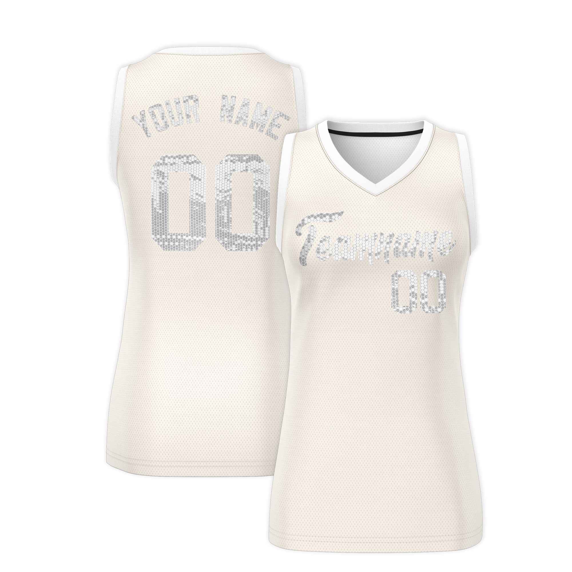 Custom Cream White Women Basketball Jersey Sequined Dress|KXKSHOP
