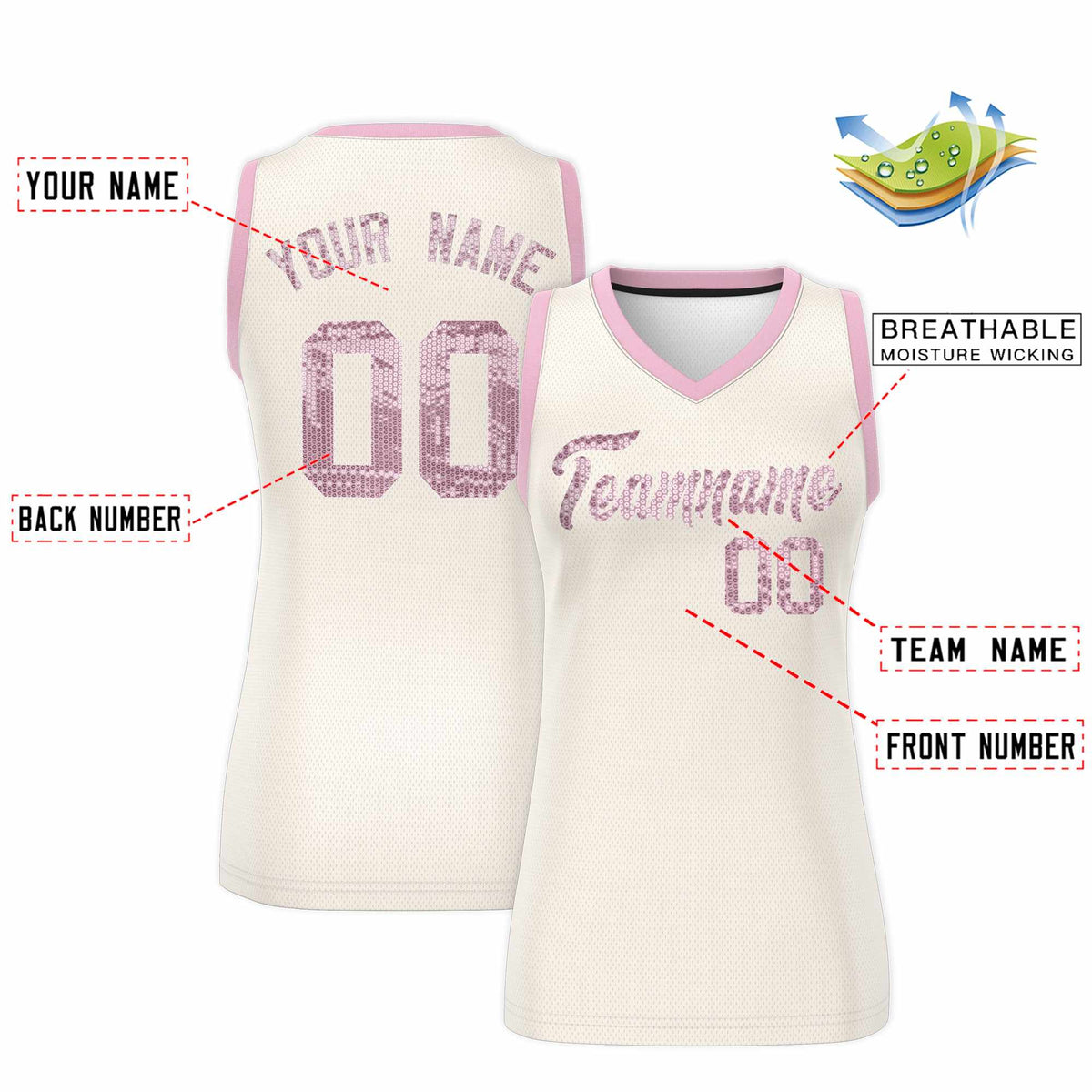 Custom Cream Light Pink Women Basketball Jersey Sequined Dress|KXKSHOP