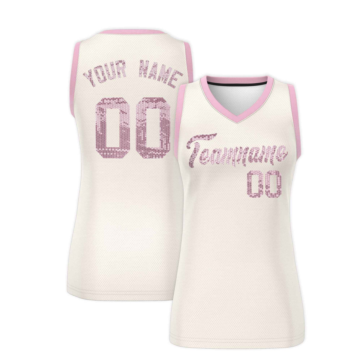 Custom Cream Light Pink Women Basketball Jersey Sequined Dress|KXKSHOP