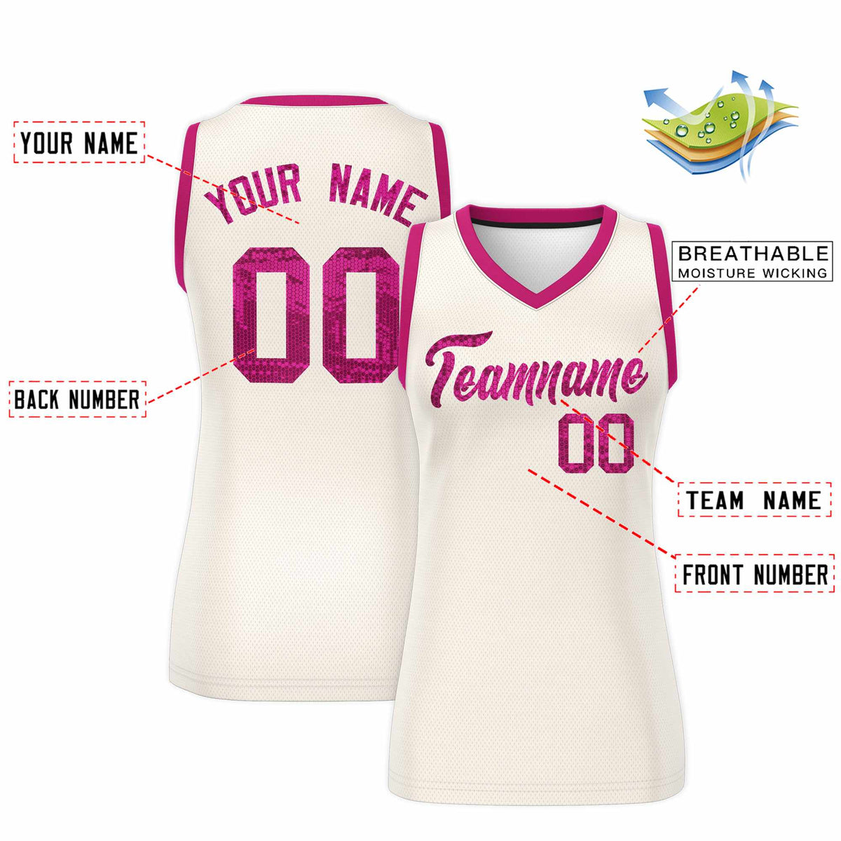 Custom Cream Pink Women Basketball Jersey Sequined Dress|KXKSHOP
