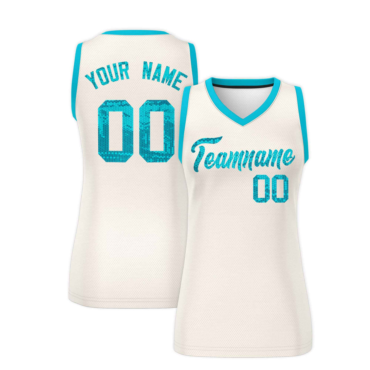 Custom Cream Sky Blue Women Basketball Jersey Sequined Dress|KXKSHOP