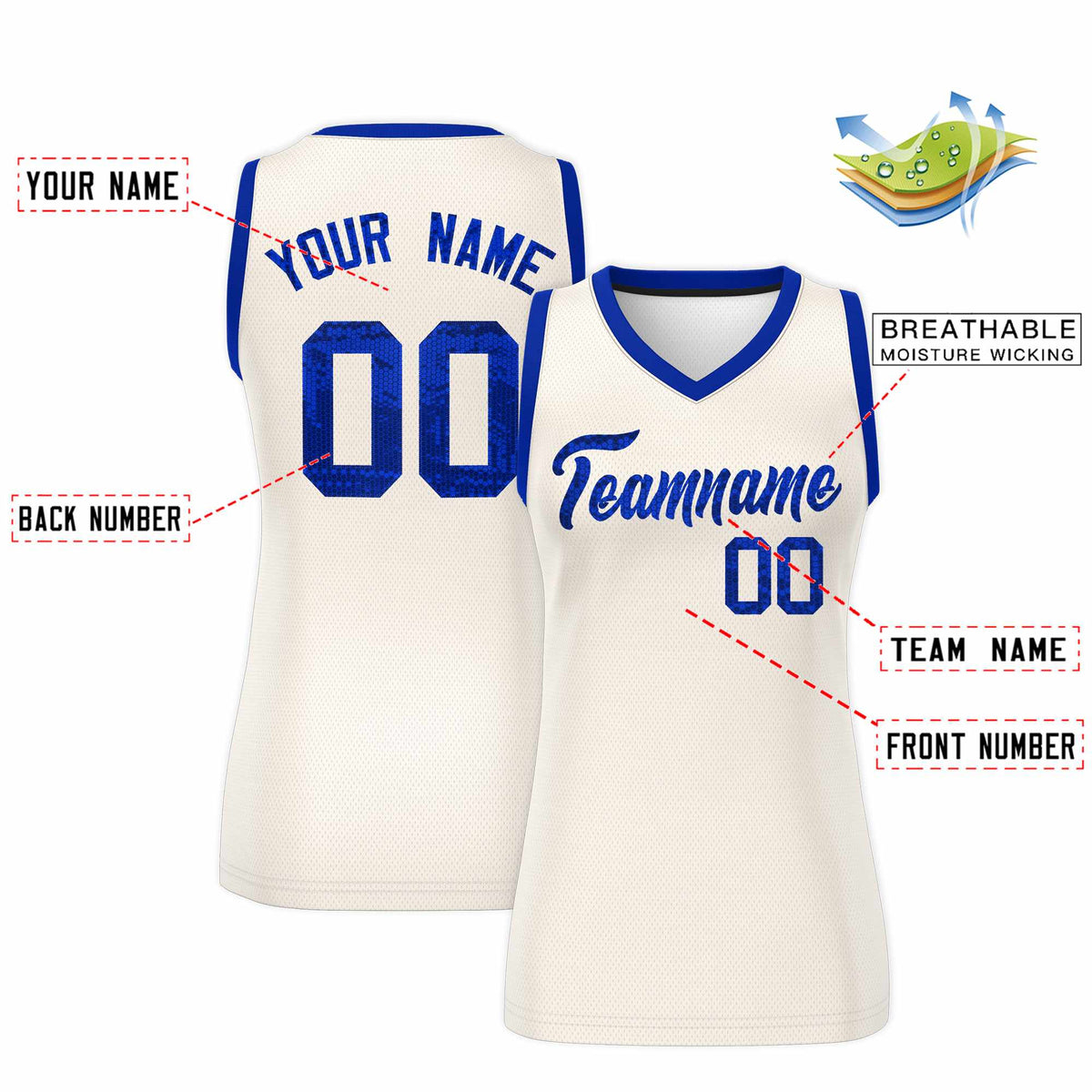 Custom Cream Royal Women Basketball Jersey Sequined Dress|KXKSHOP