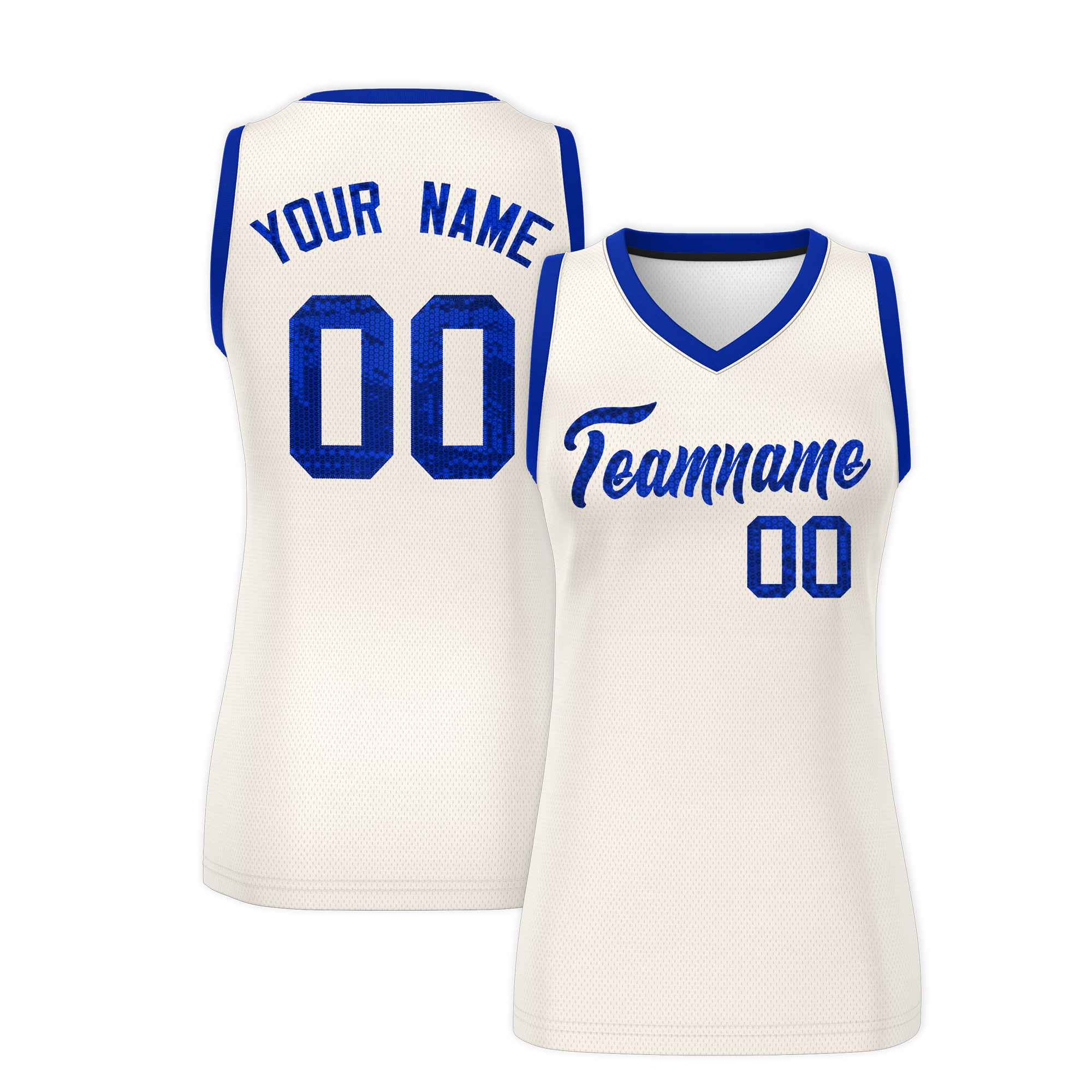 Custom Cream Royal Women Basketball Jersey Sequined Dress|KXKSHOP