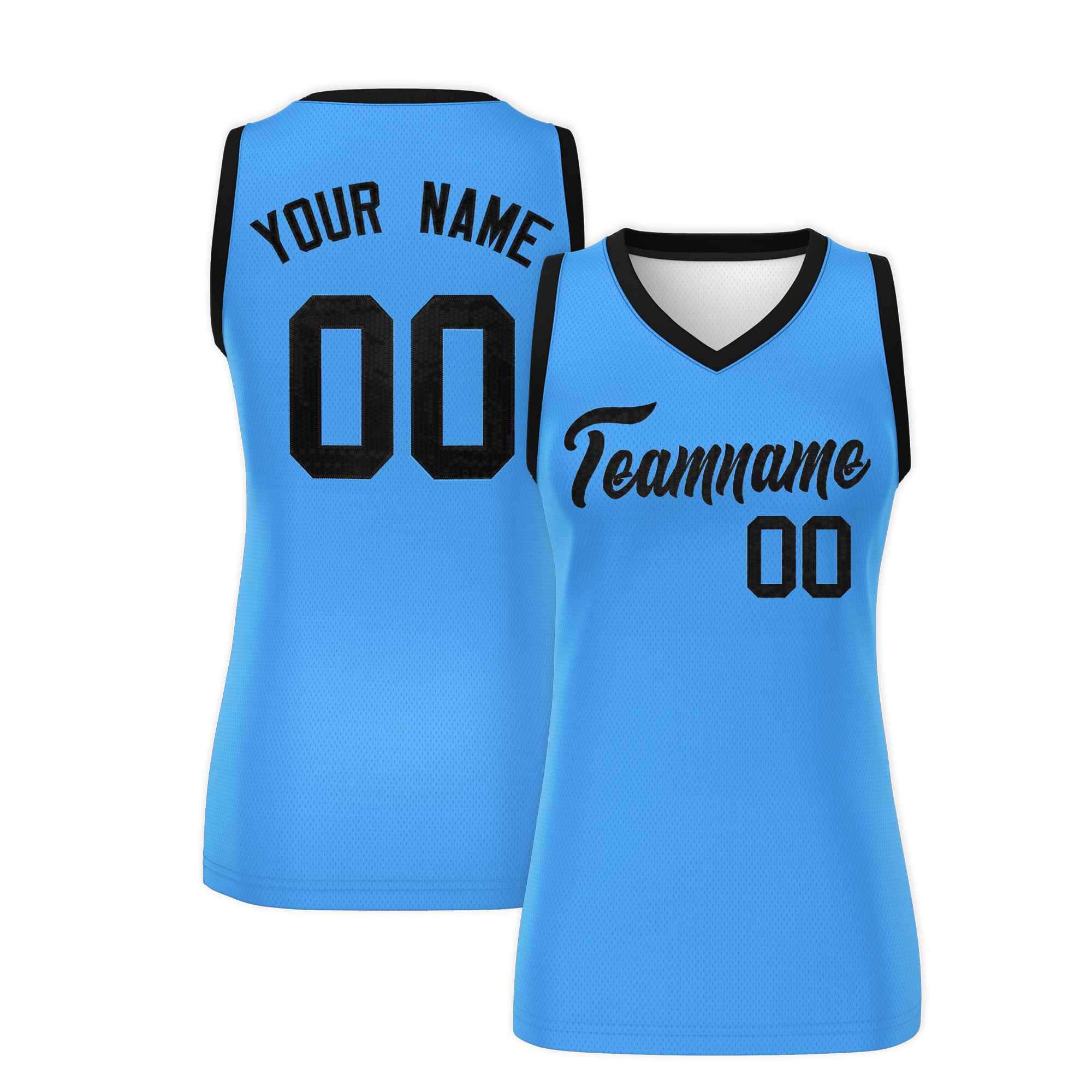 Custom Powder Blue Black Women Basketball Jersey Sequined Dress|KXKSHOP