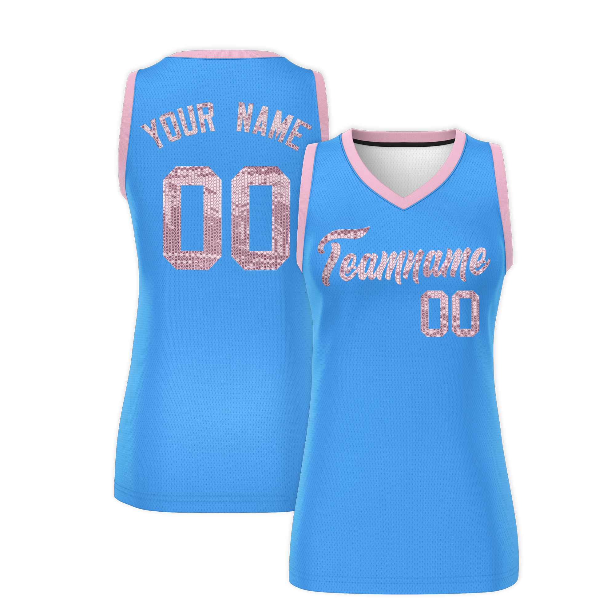 Custom Powder Blue Light Pink Women Basketball Jersey Sequined Dress|KXKSHOP