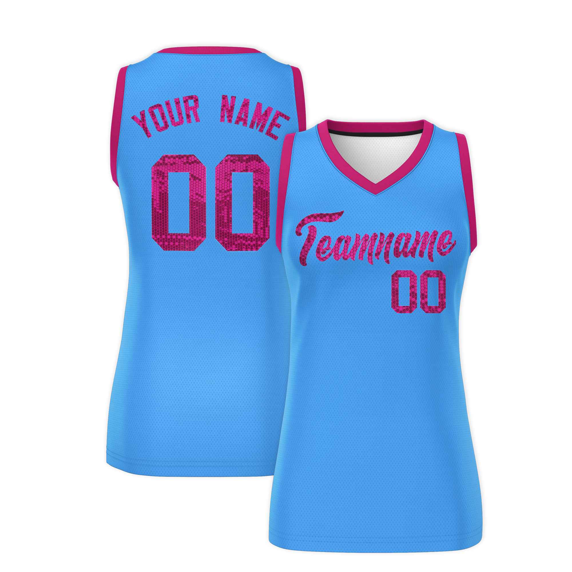 Custom Powder Blue Pink Women Basketball Jersey Sequined Dress|KXKSHOP