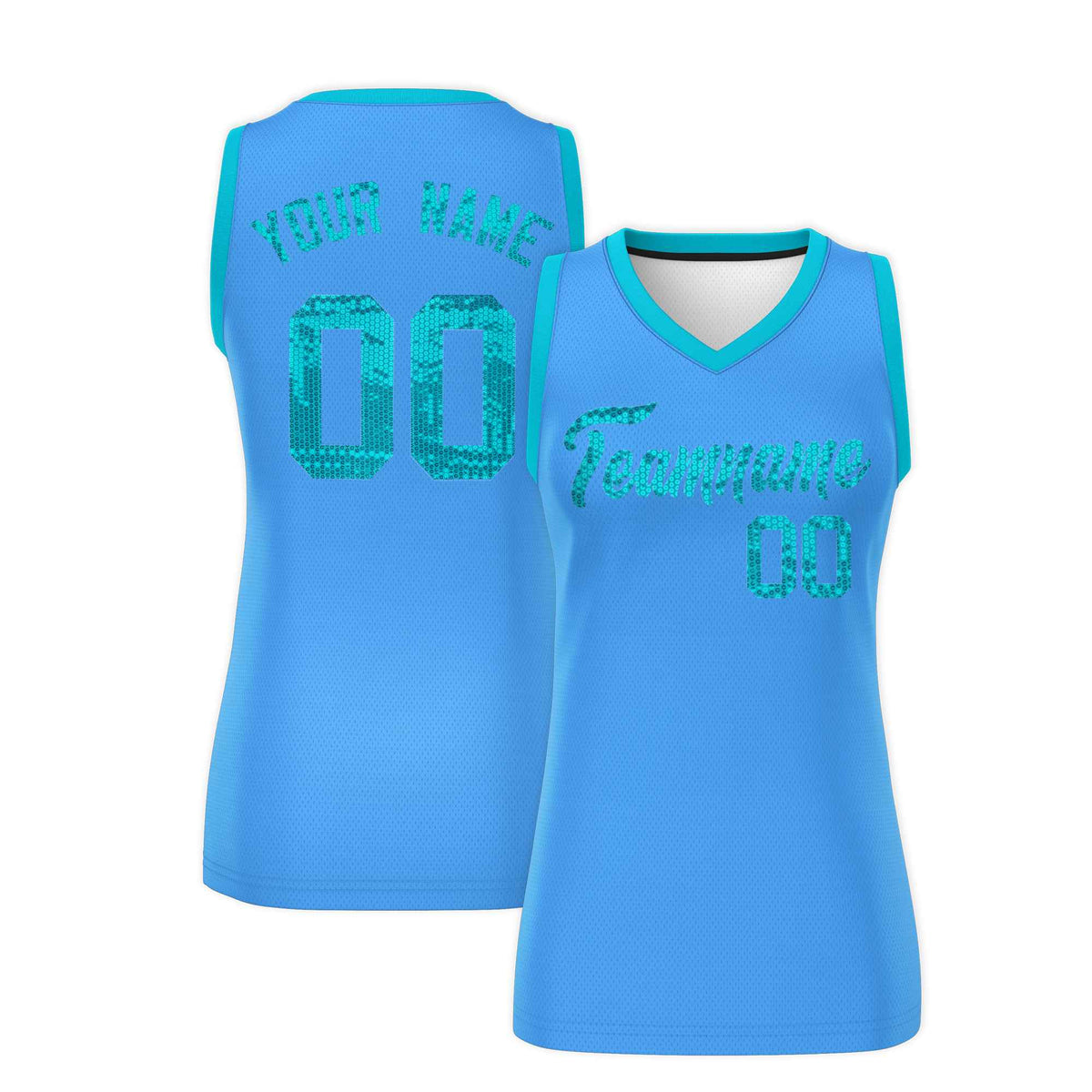 Custom Powder Blue Sky Blue Women Basketball Jersey Sequined Dress|KXKSHOP