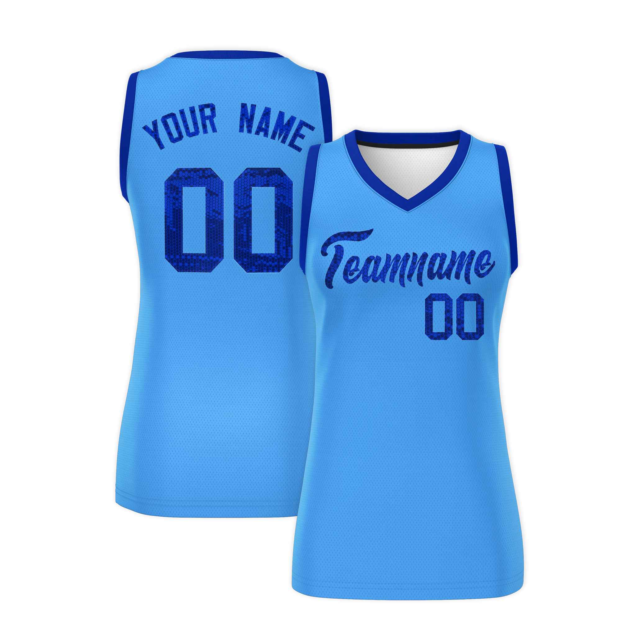 Custom Powder Blue Royal Women Basketball Jersey Sequined Dress|KXKSHOP