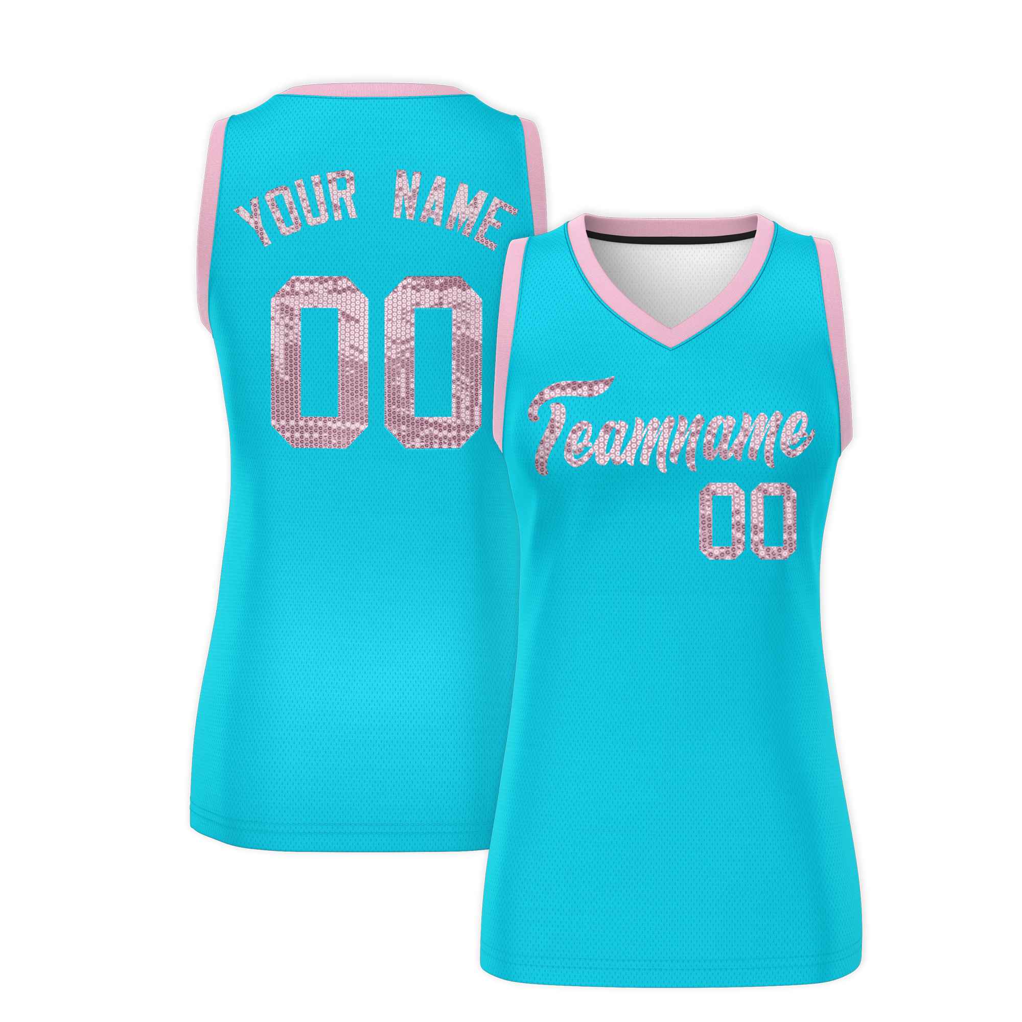 Custom Sky Blue Light Pink Women Basketball Jersey Sequined Dress|KXKSHOP