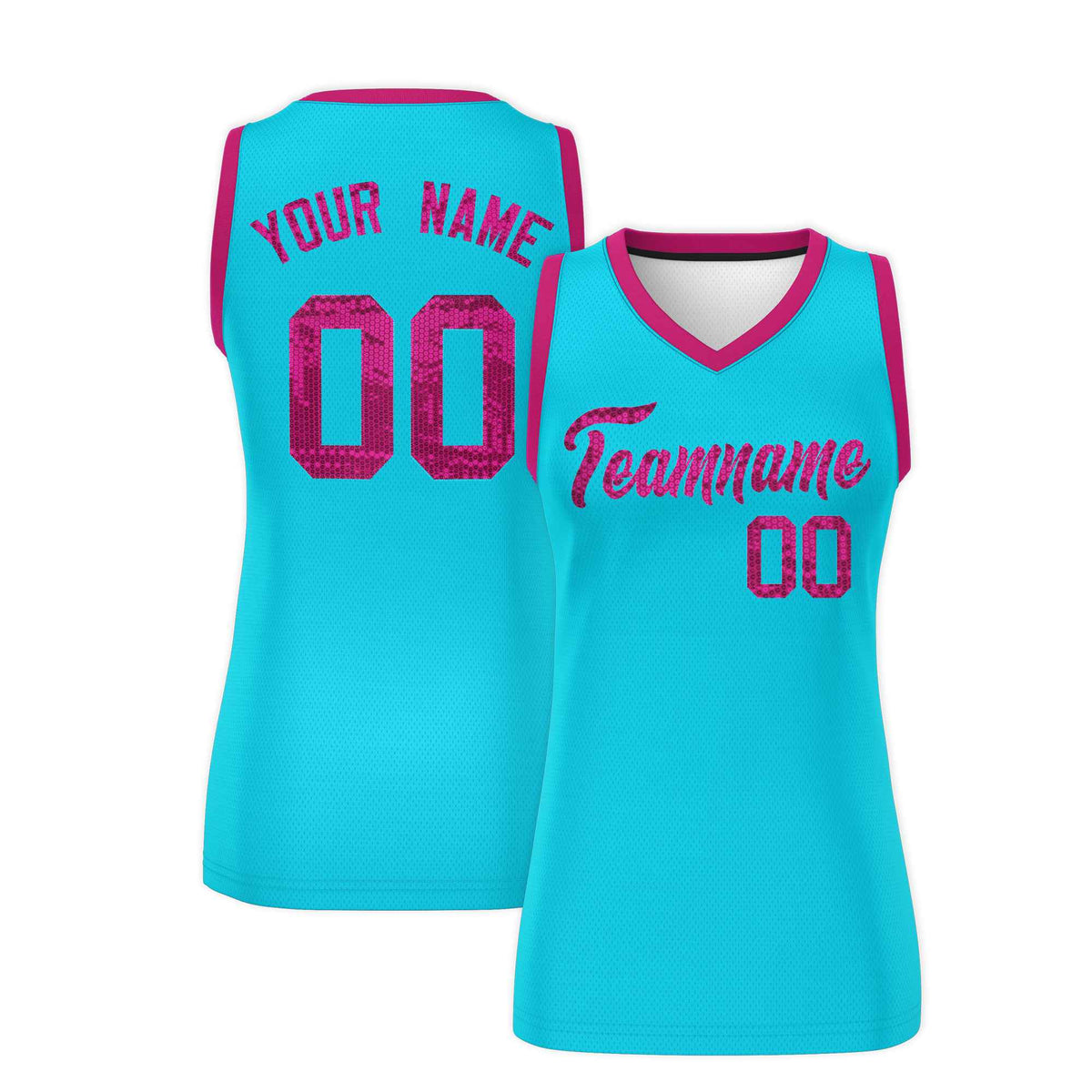 Custom Sky Blue Pink Women Basketball Jersey Sequined Dress|KXKSHOP
