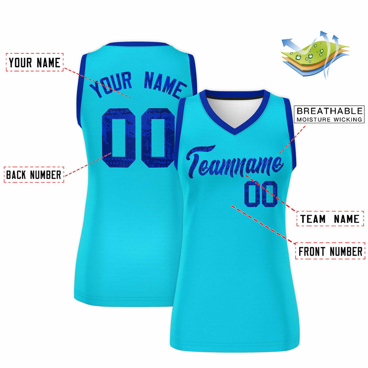 Custom Sky Blue Royal Women Basketball Jersey Sequined Dress|KXKSHOP