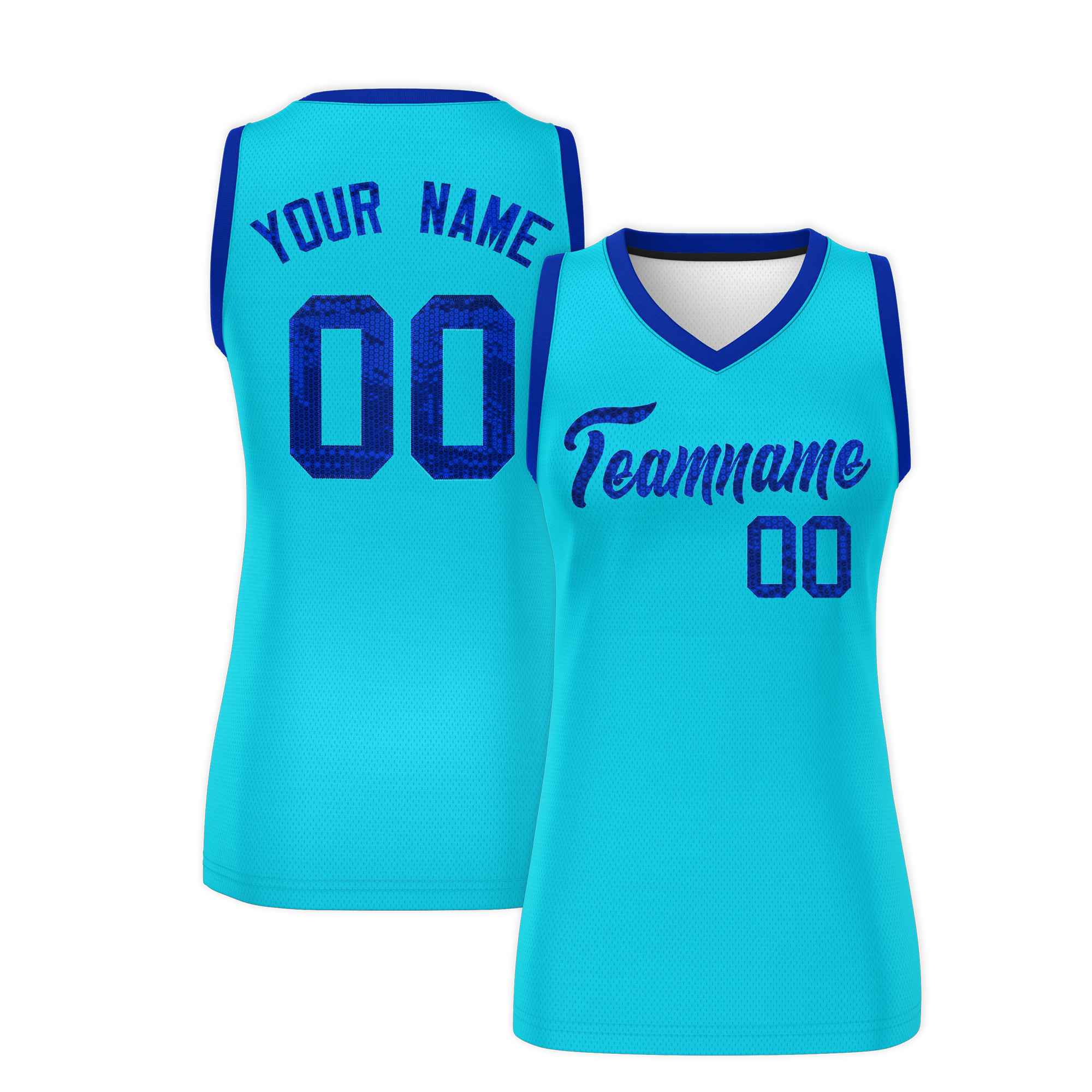 Custom Sky Blue Royal Women Basketball Jersey Sequined Dress|KXKSHOP
