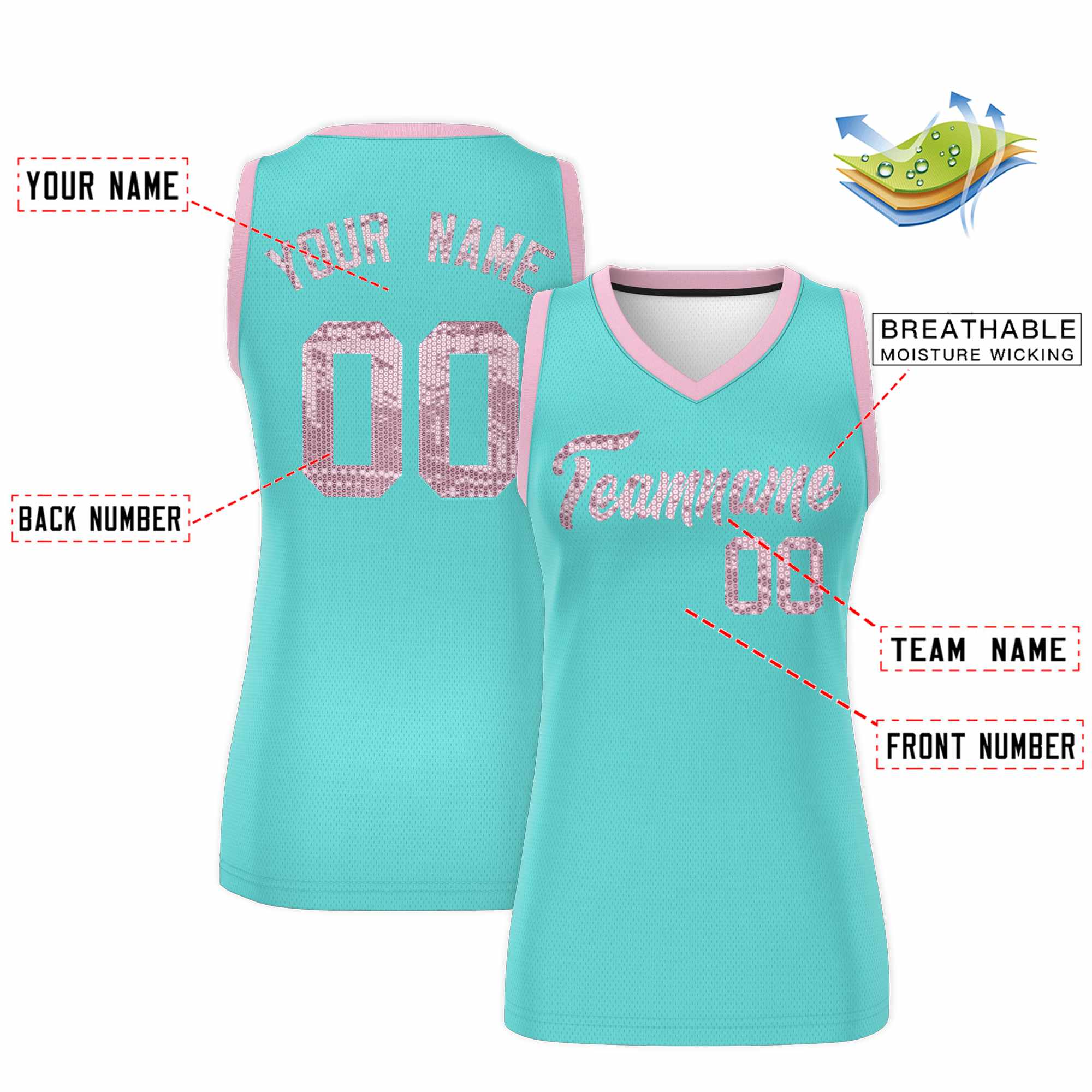 Custom Bright Green Light Pink Women Basketball Jersey Sequined Dress|KXKSHOP
