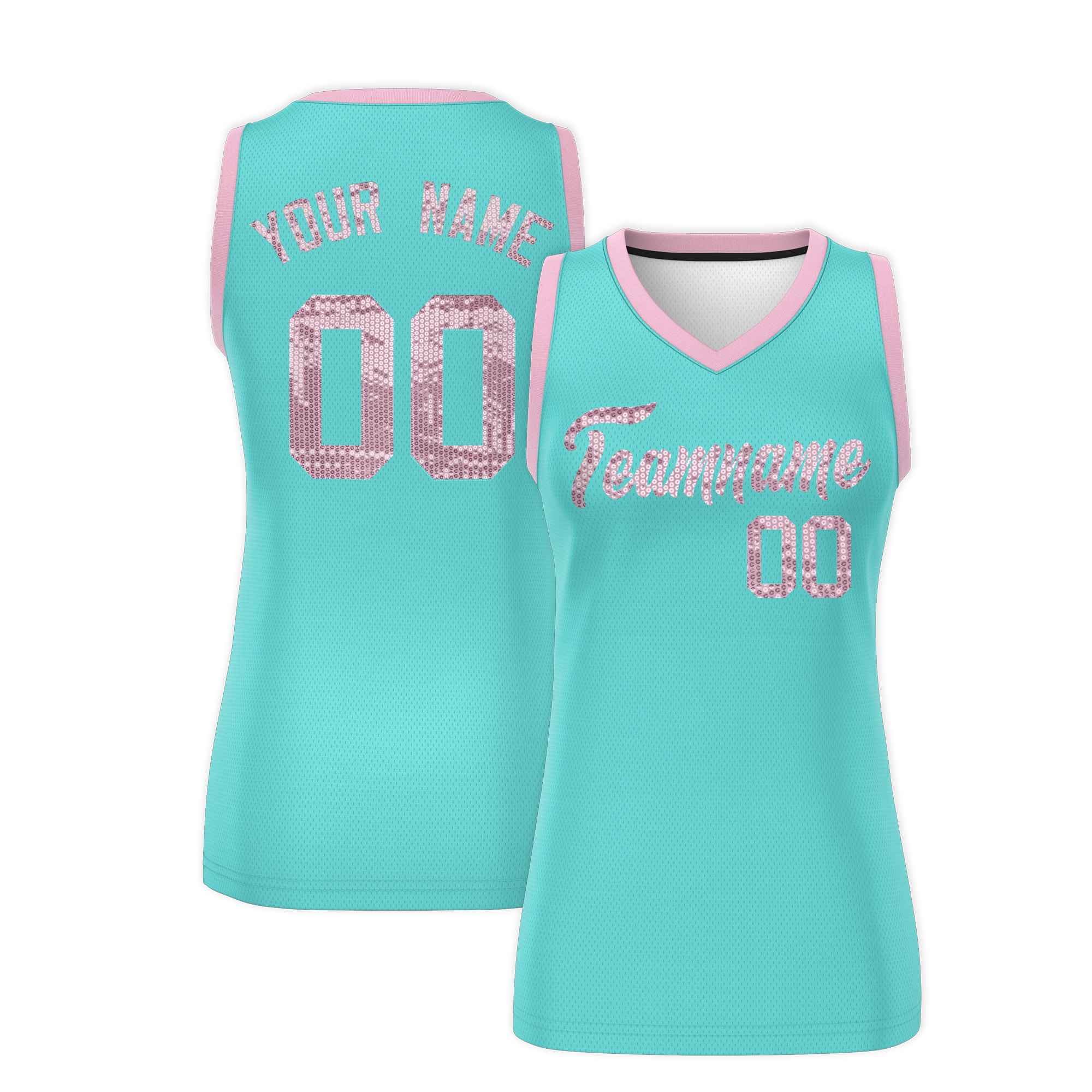 Custom Bright Green Light Pink Women Basketball Jersey Sequined Dress|KXKSHOP