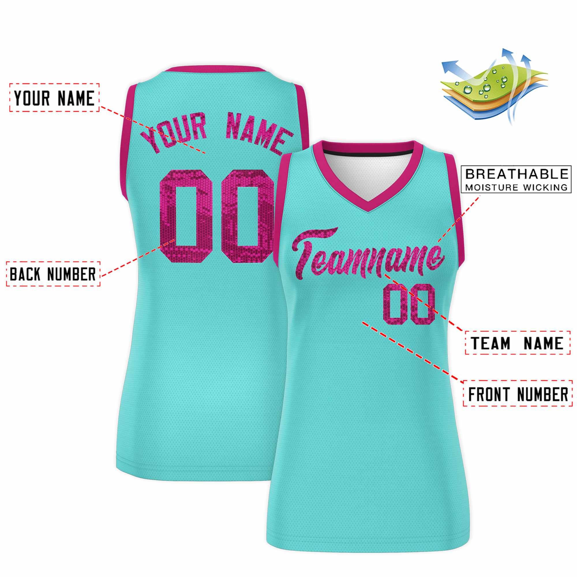 Custom Bright Green Pink Women Basketball Jersey Sequined Dress|KXKSHOP